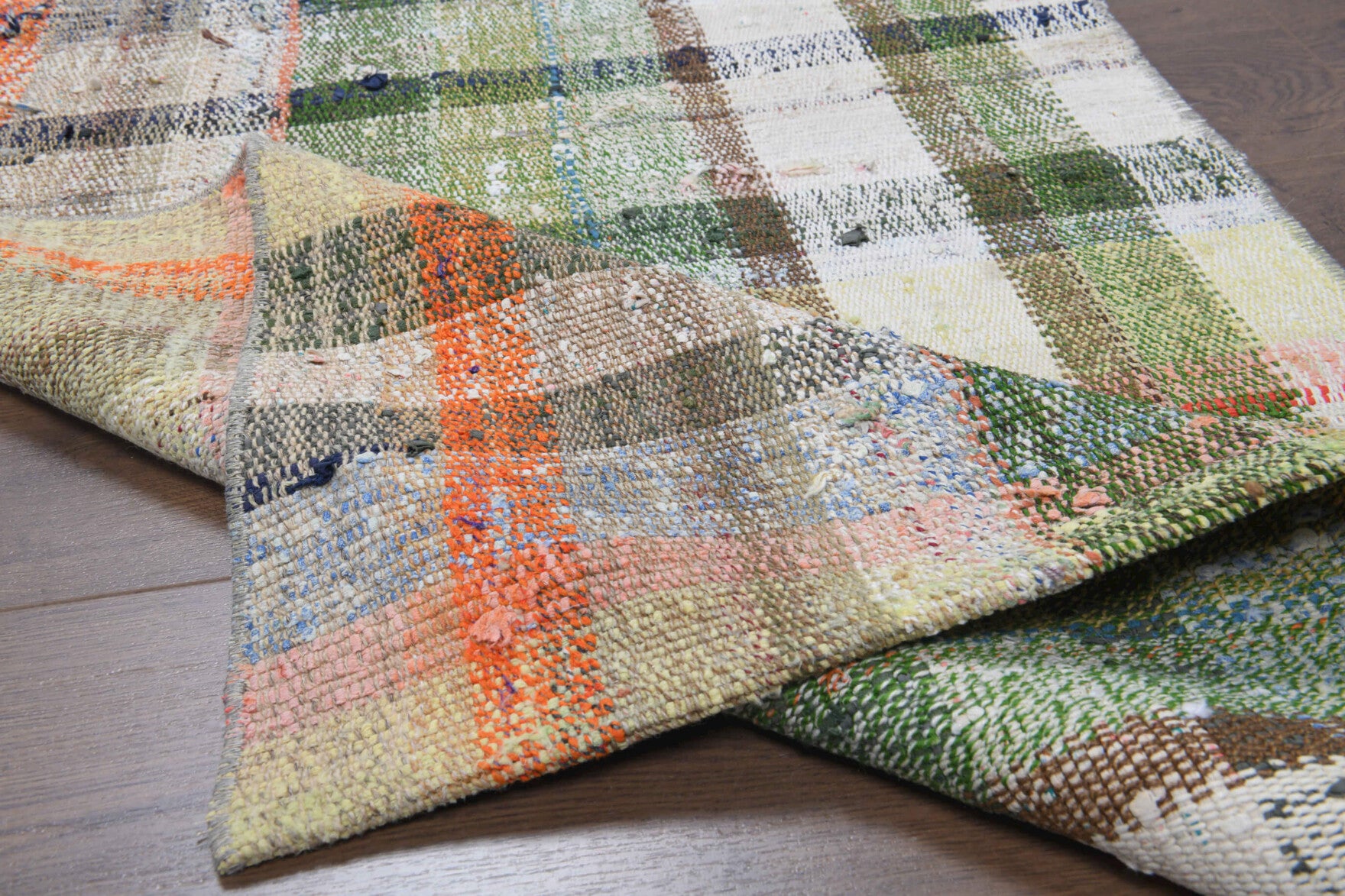 Nanegul – vintage checkered runner for living room or hallway, 2'4" x 6'3" (72x190 cm)