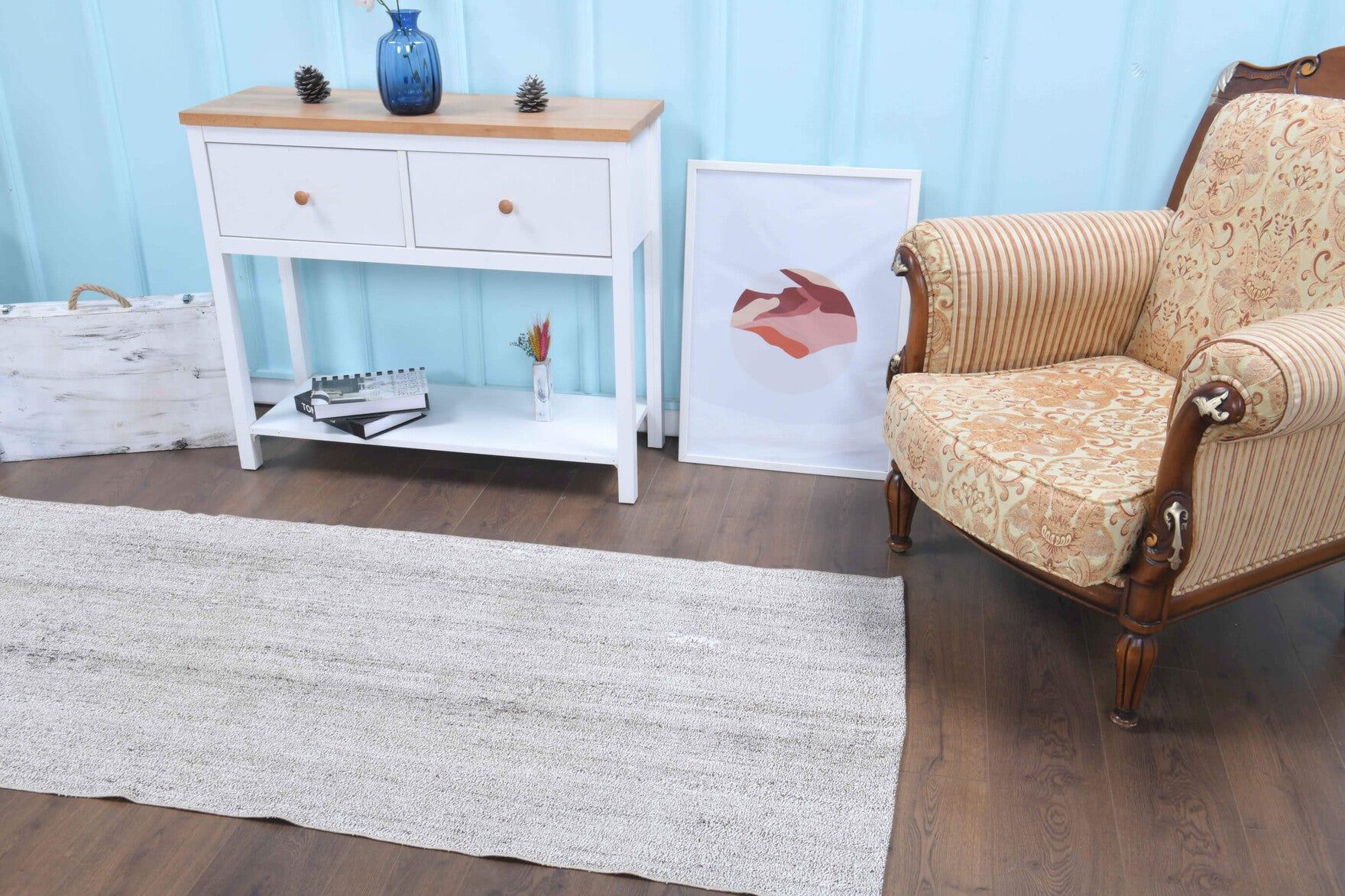 Naianthe runner: 1960s handwoven flatweave Anatolian runner with solid motifs
