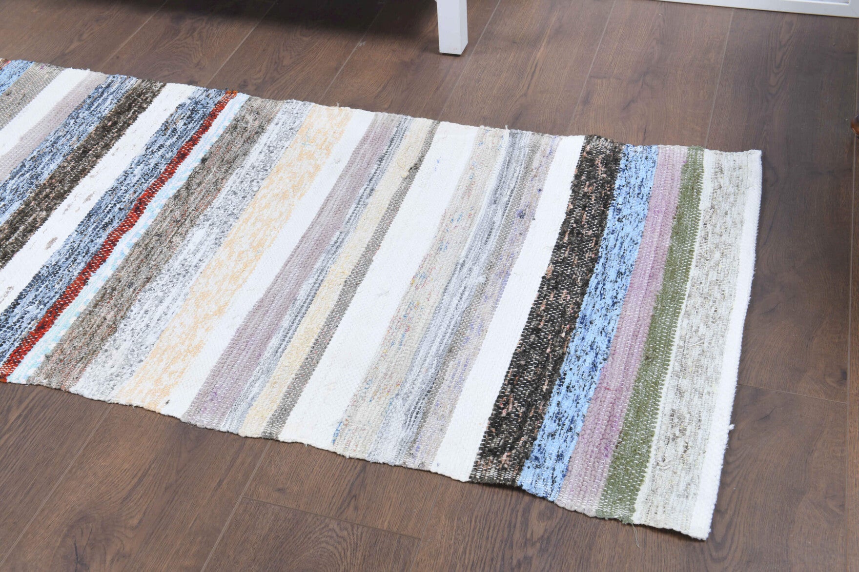 Myrtorhoe runner: 1960s handwoven flatweave Anatolian runner with striped motifs