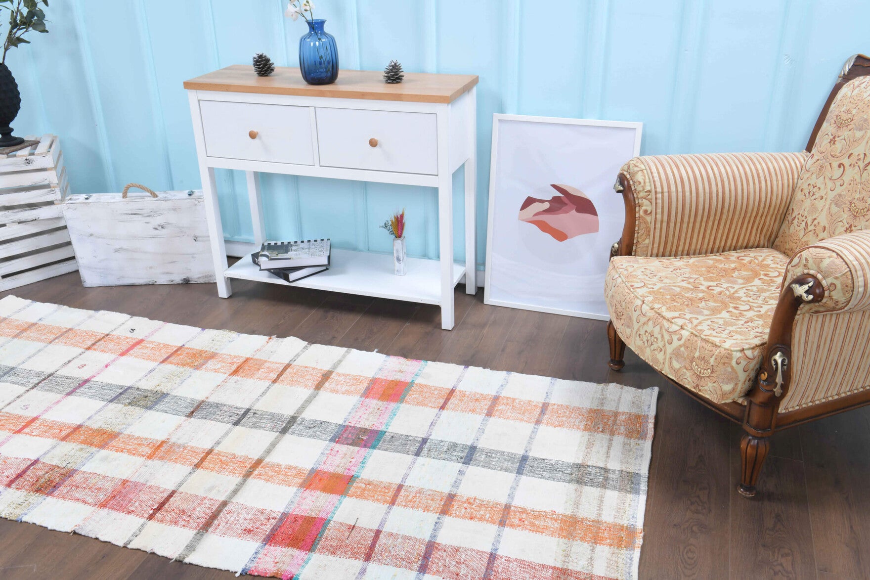 Muazzeznaz runner: 1960s handwoven flatweave Anatolian runner with checkered motifs