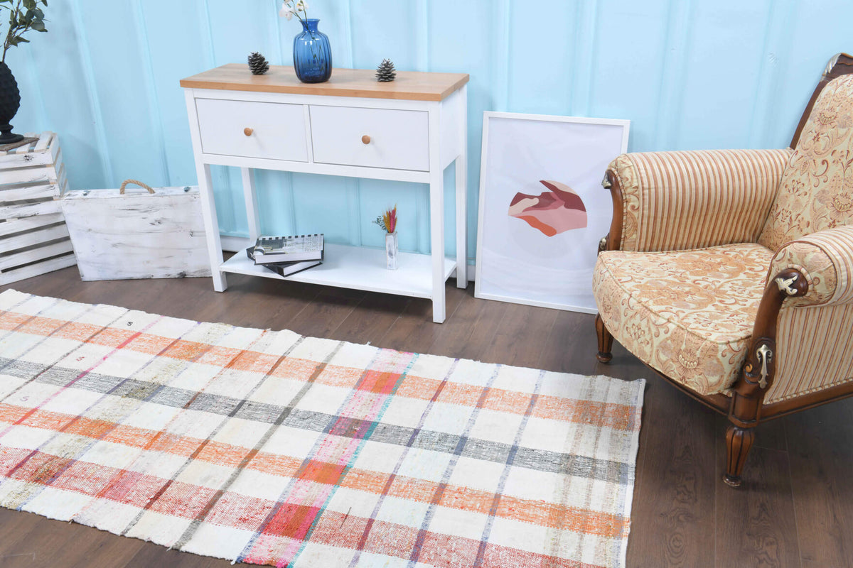 White Kilim Vintage Runner Rug