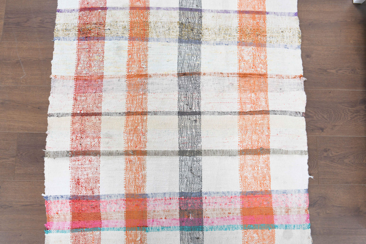 White Kilim Vintage Runner Rug
