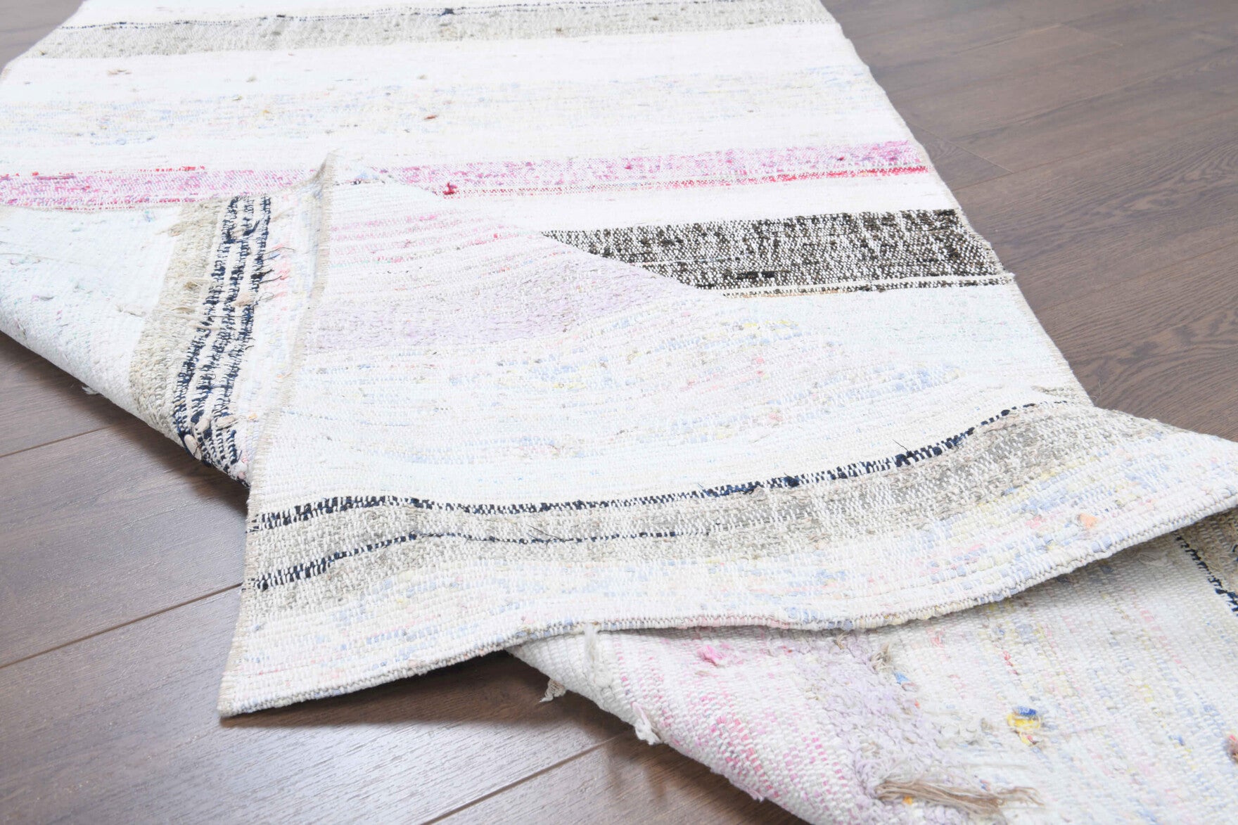 Authentic Anatolian vintage kilim runner rug (1960s) with striped design – one-of-a-kind at Fame Rugs