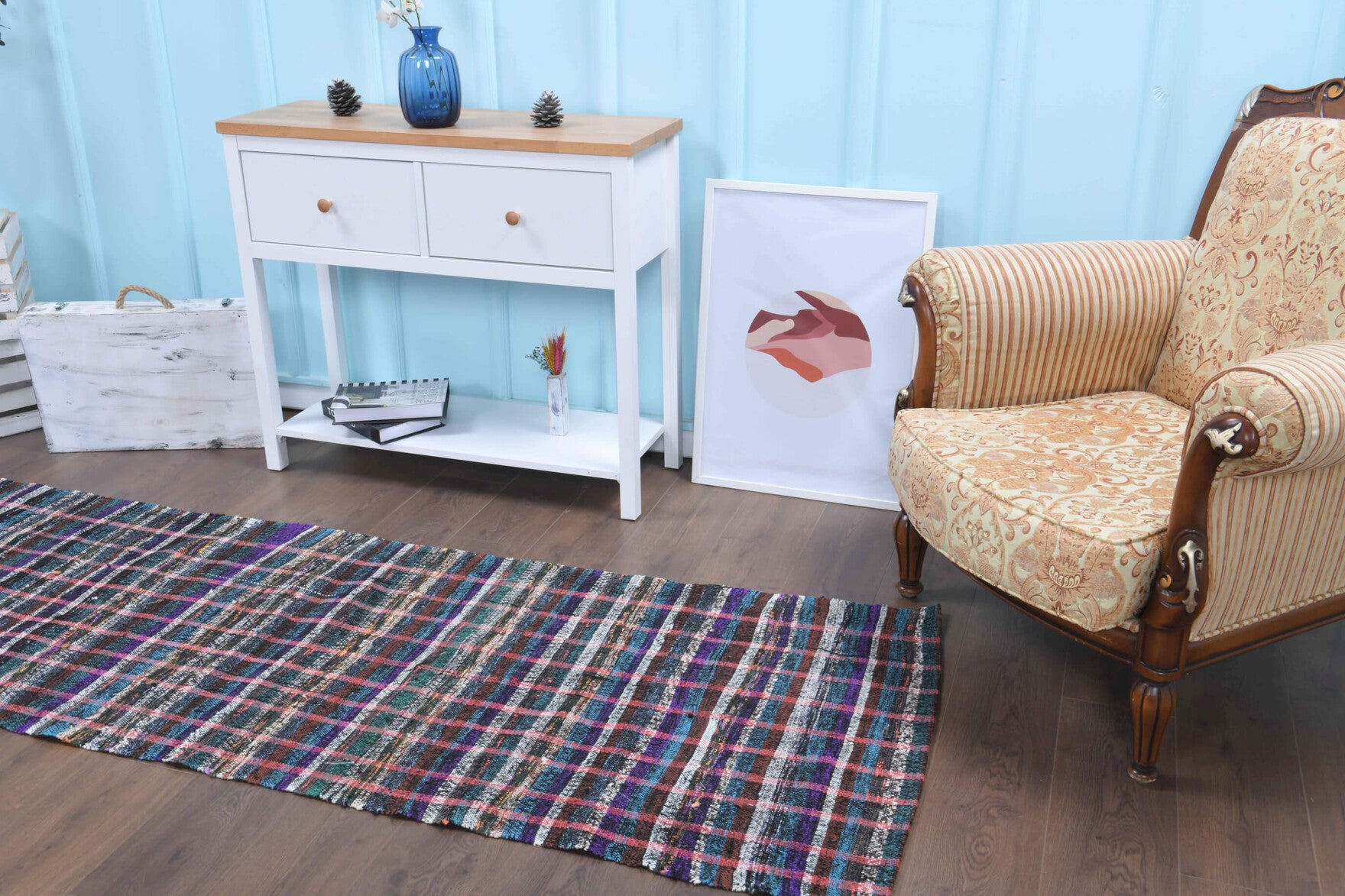 Mercanpezir runner: 1960s handwoven flatweave Anatolian runner with striped motifs