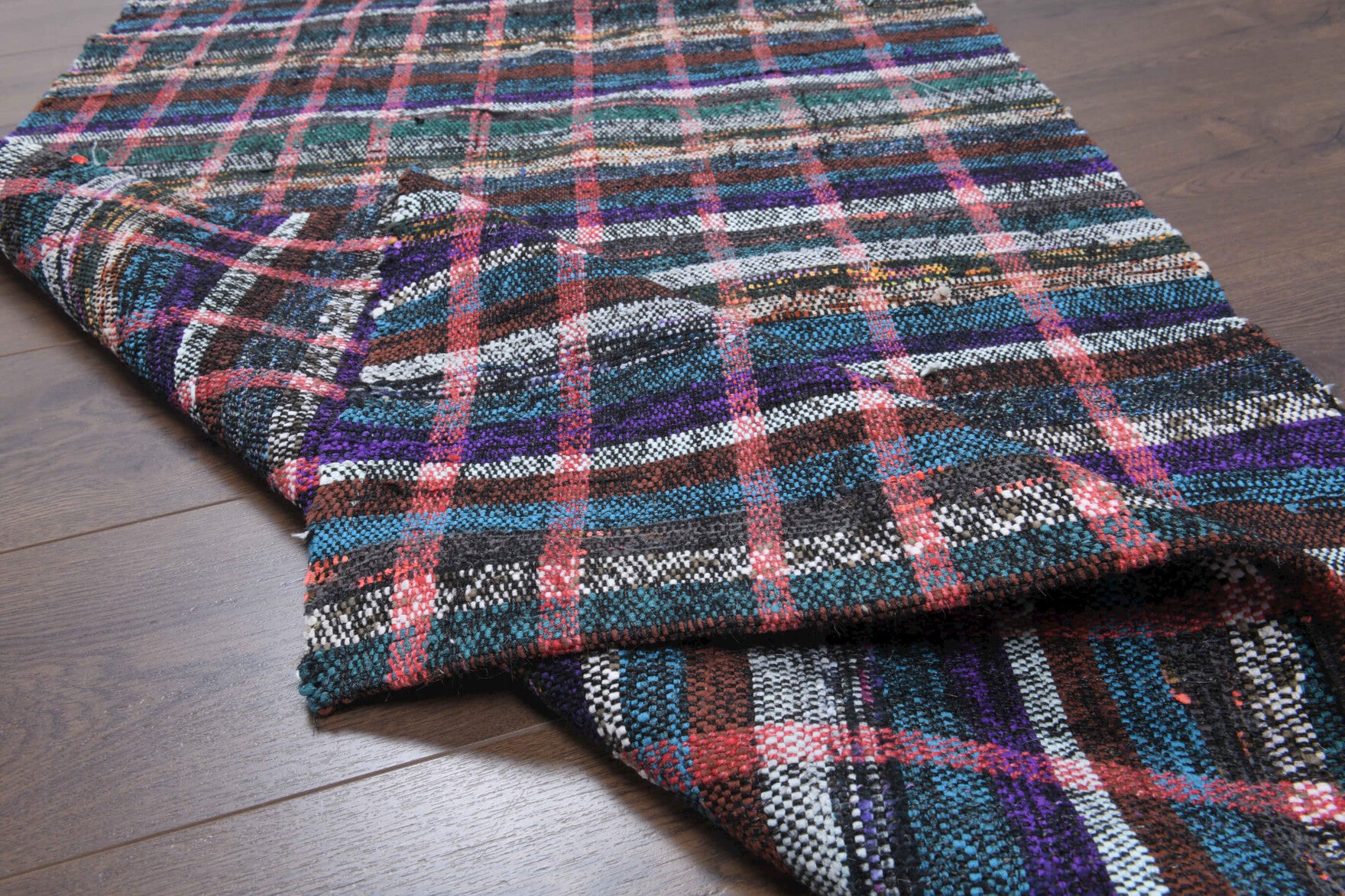 Authentic Anatolian vintage kilim runner rug (1960s) with striped design – one-of-a-kind at Fame Rugs