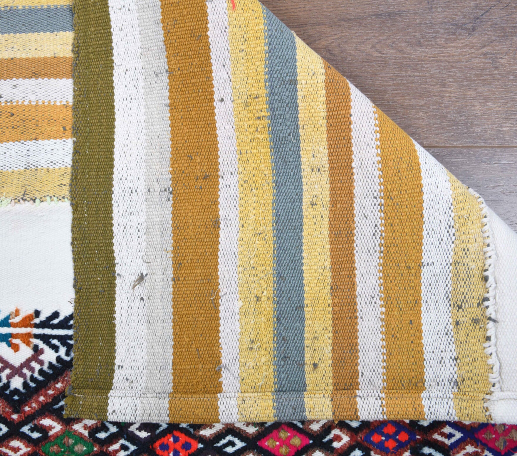 Kleosthene runner: 1960s handwoven flatweave Anatolian runner with striped motifs