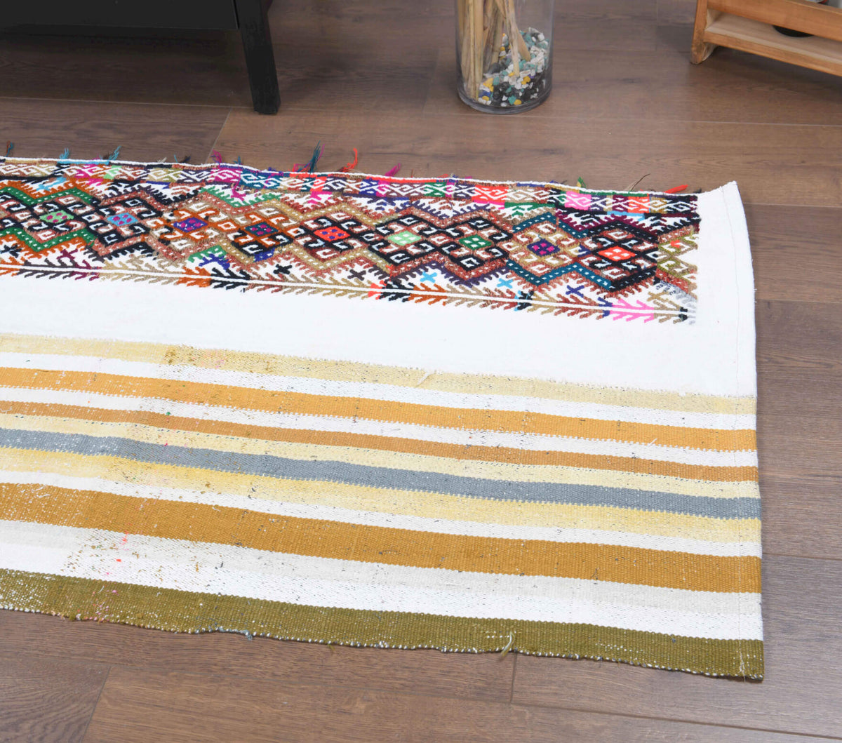 White Traditional Vintage Kilim Runner Rug