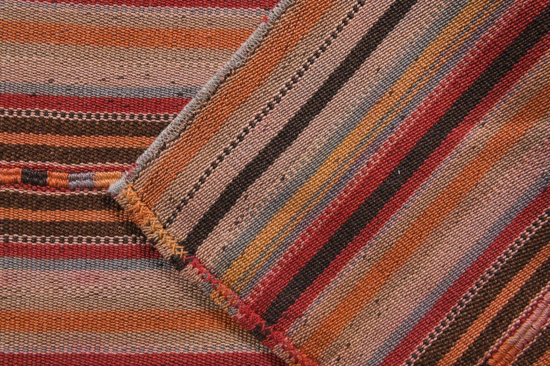 Kirazefsan runner: 1960s handwoven flatweave Anatolian runner with striped motifs
