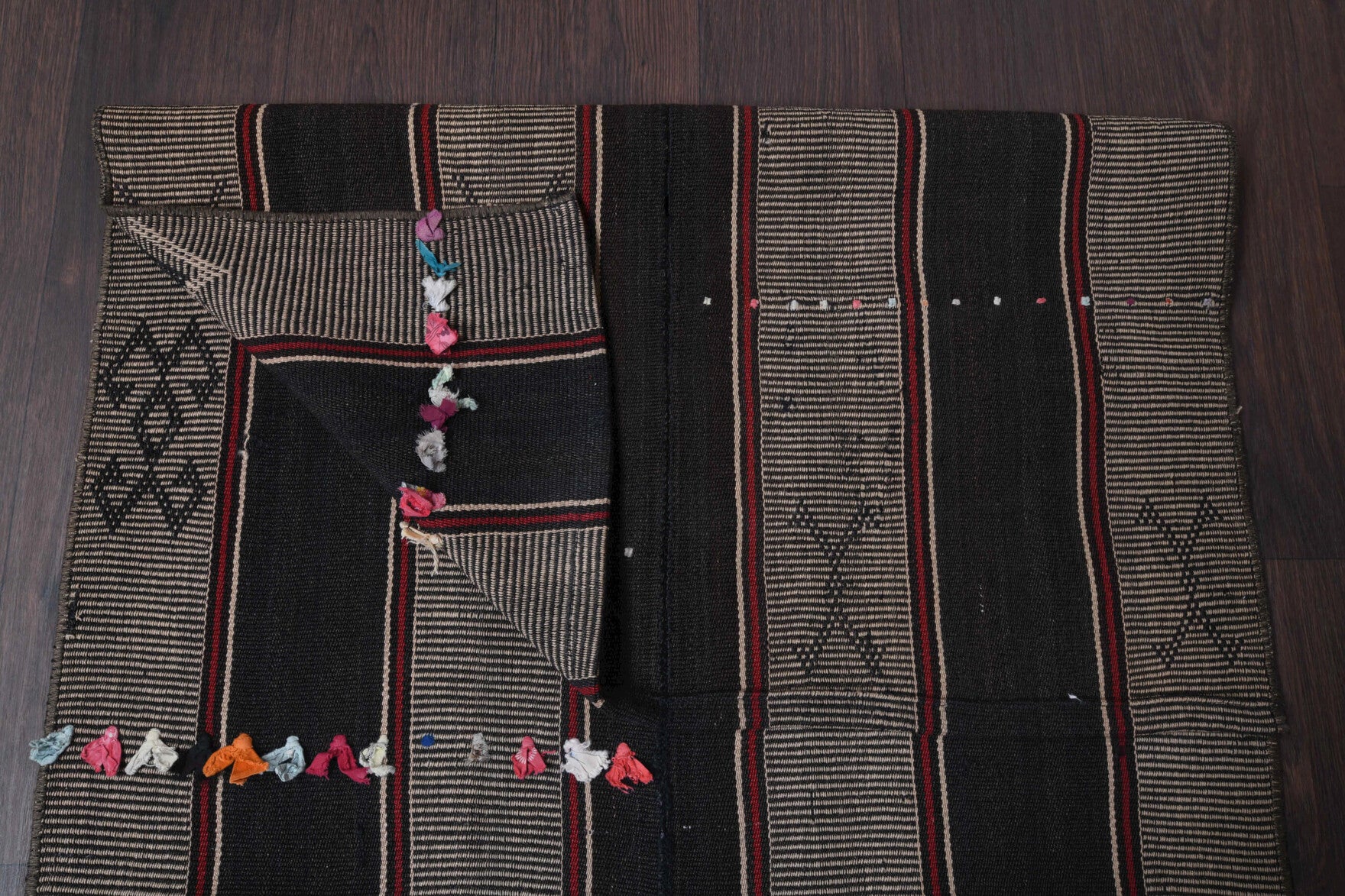 Kehribarlale runner: 1960s handwoven flatweave Anatolian runner with striped motifs