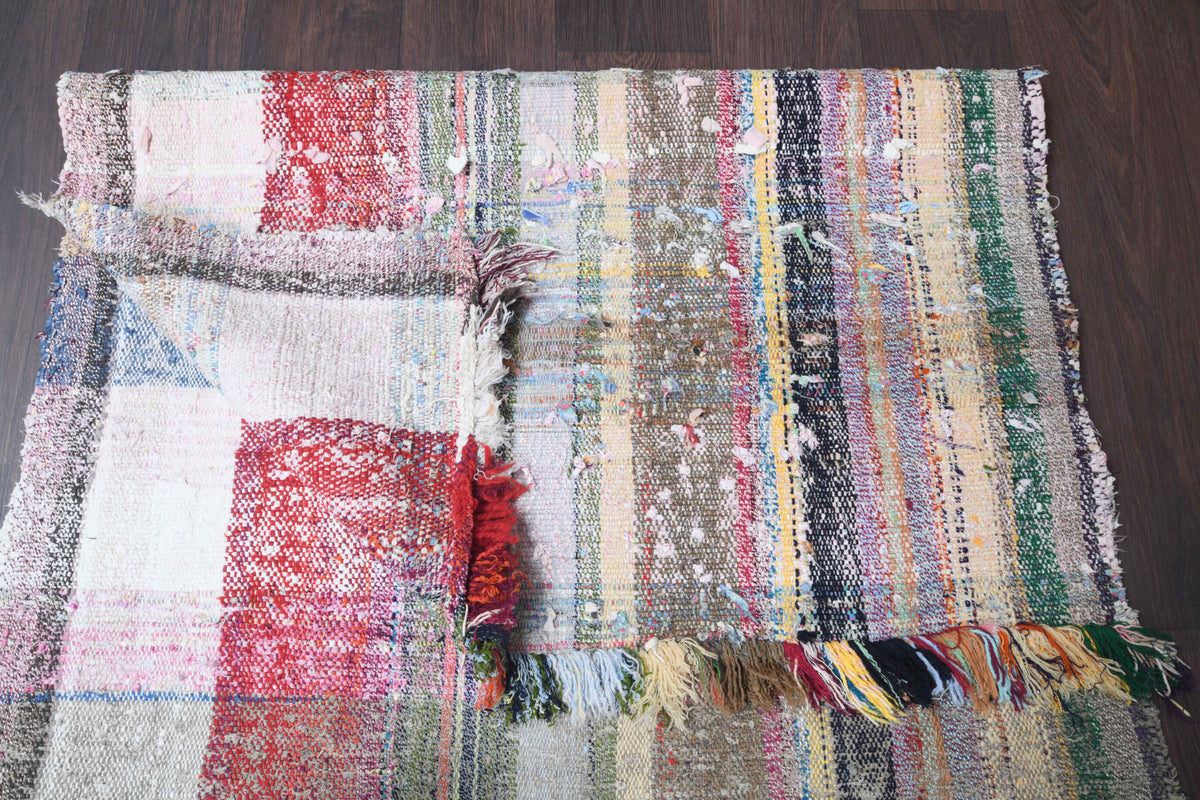 Kalliphrosyne runner: 1960s handwoven flatweave Anatolian runner with striped motifs