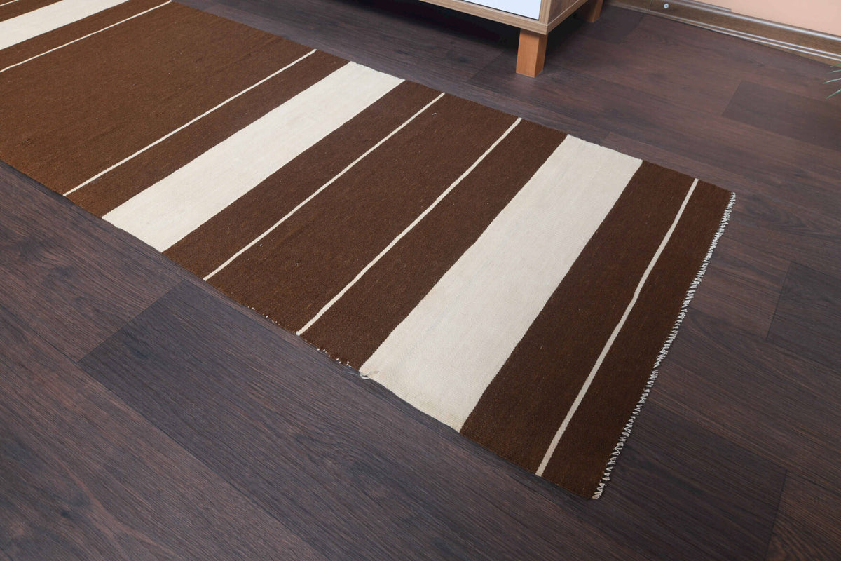 Vibrant Brown Vintage Kilim Runner Rug