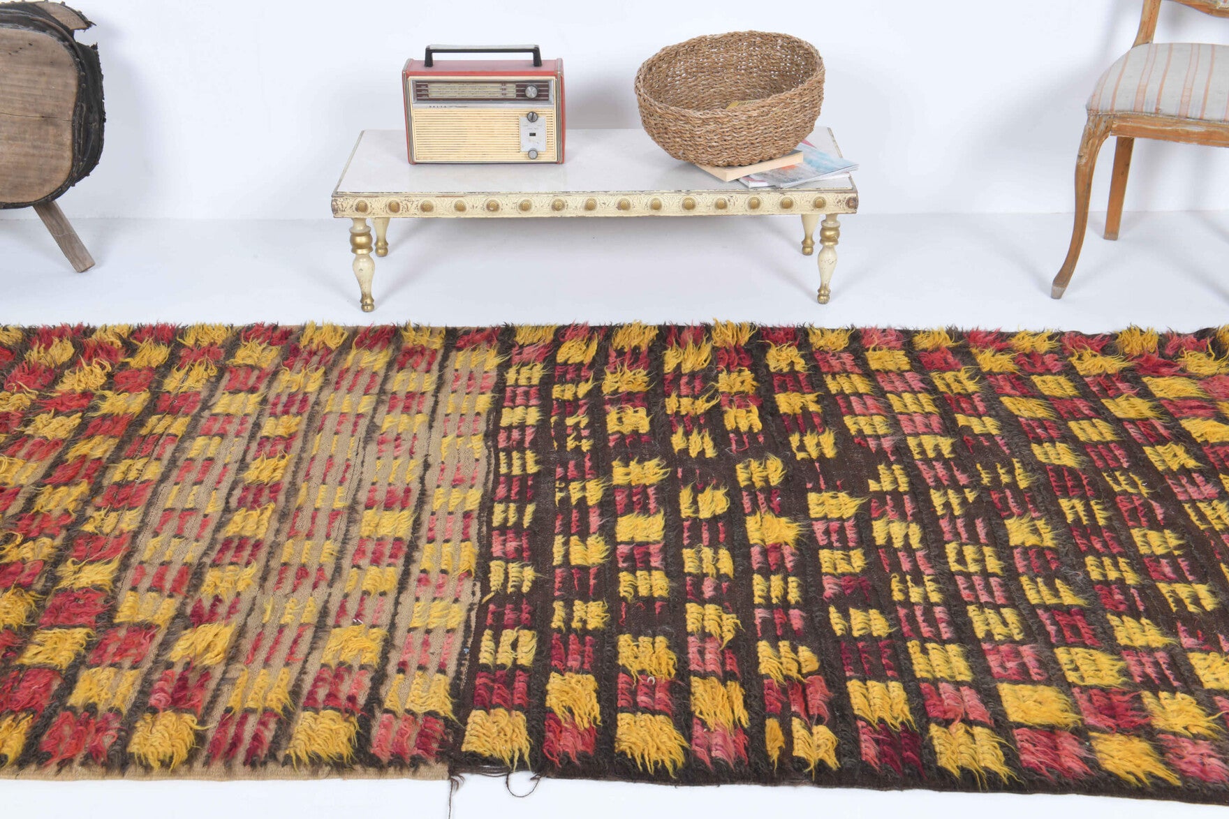 Isiknaz runner: 1960s handwoven flatweave Anatolian runner with ikat motifs