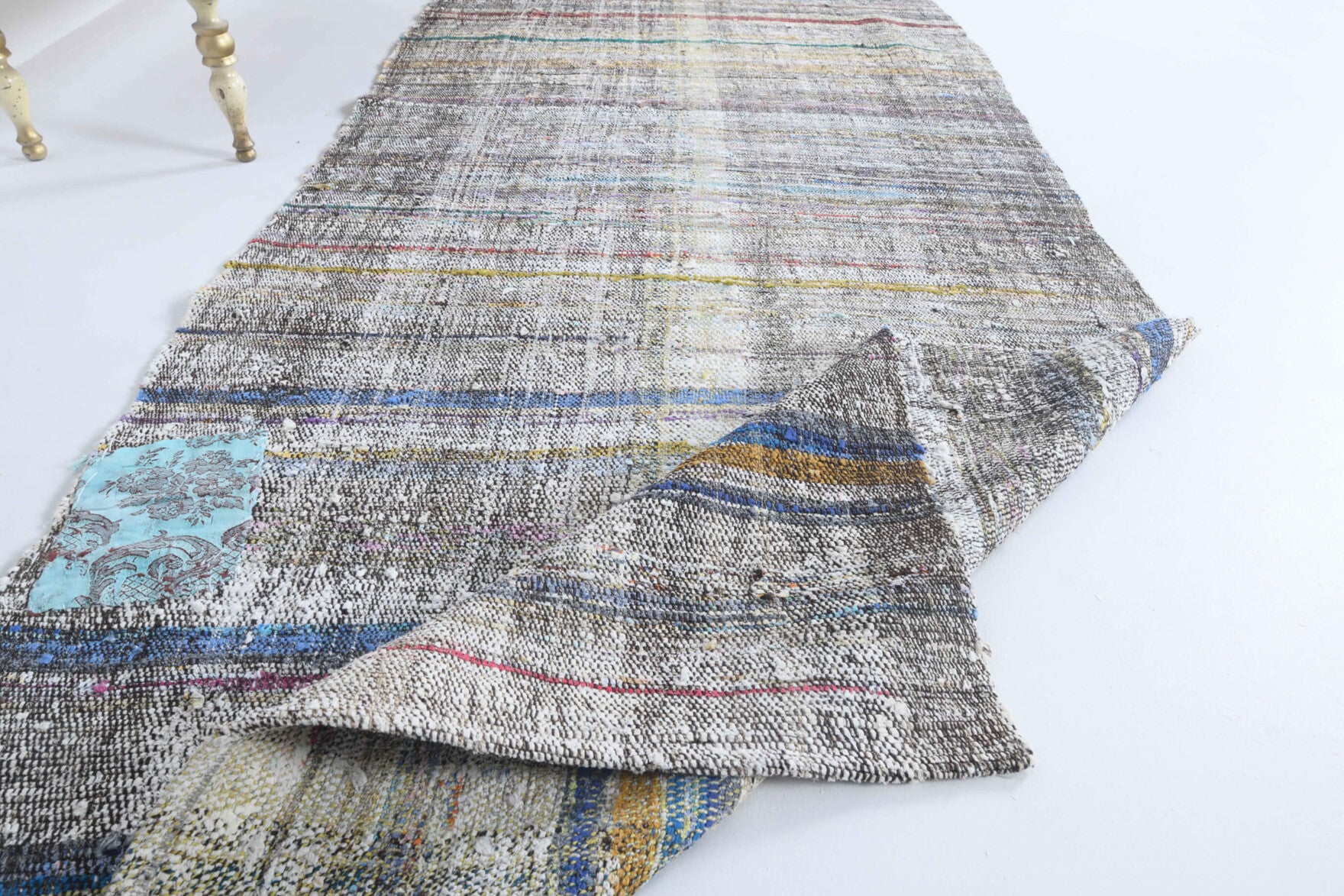 110x370 cm vintage kilim Anatolian runner rug – Iaso, flatweave, wool