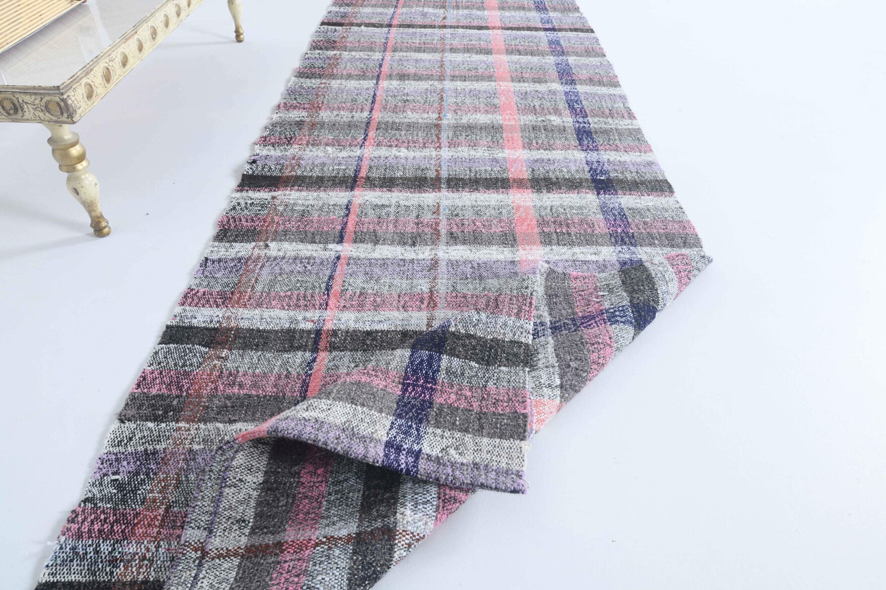 Iasippe runner: 1960s handwoven flatweave Anatolian runner with striped motifs