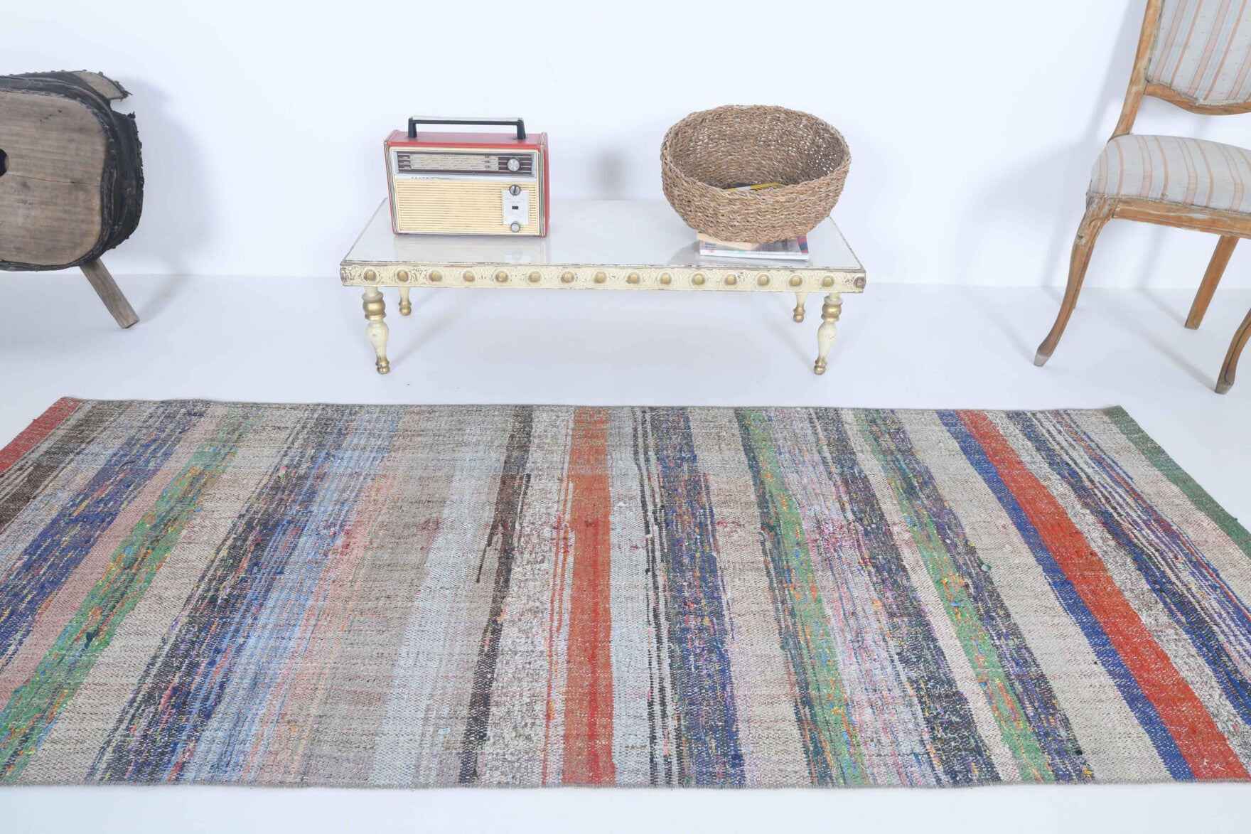 Ianthephile runner: 1960s handwoven flatweave Anatolian runner with striped motifs