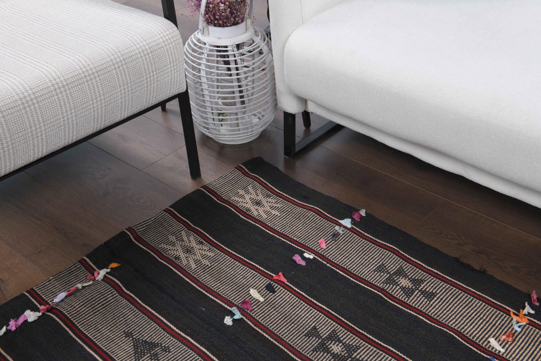 Humeyranaz runner: 1960s handwoven flatweave Anatolian runner with striped motifs