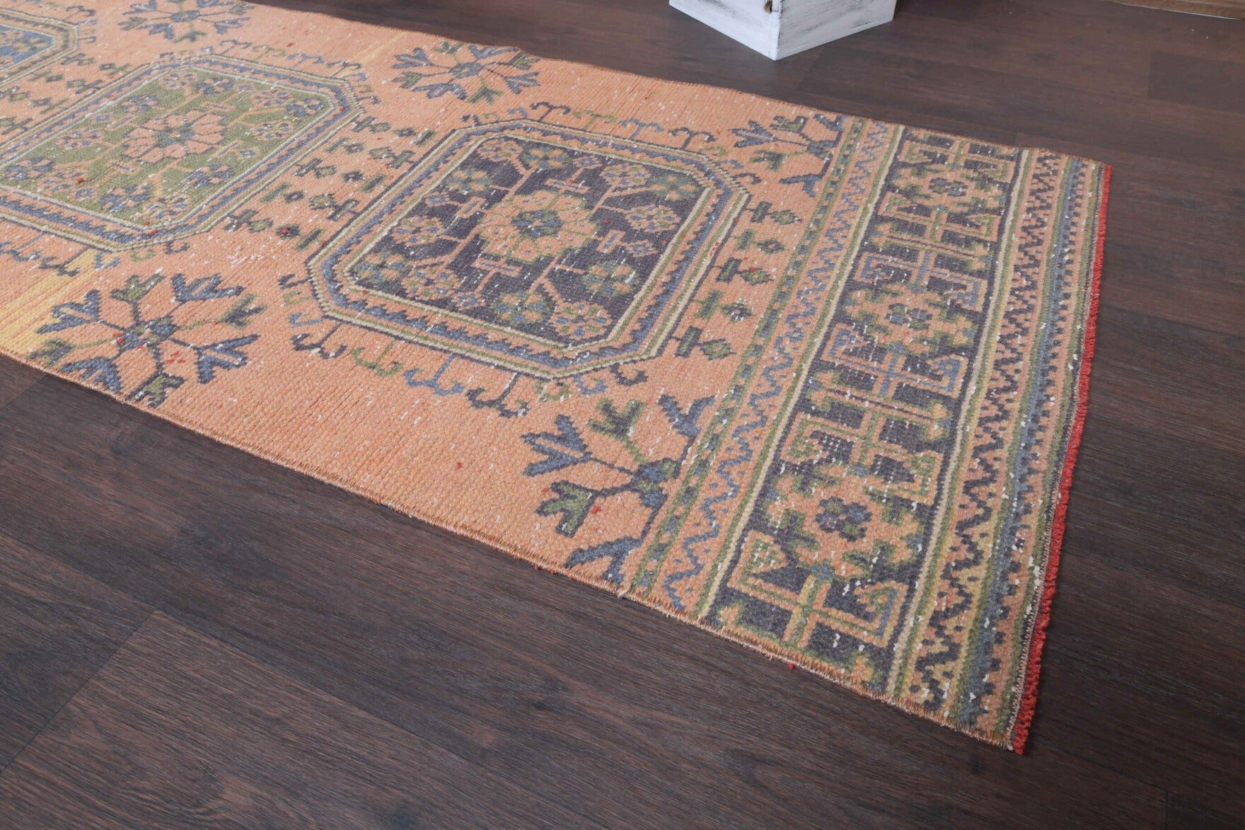 Hosyargul runner: 1970s handmade Anatolian runner with floral motifs and cotton backing