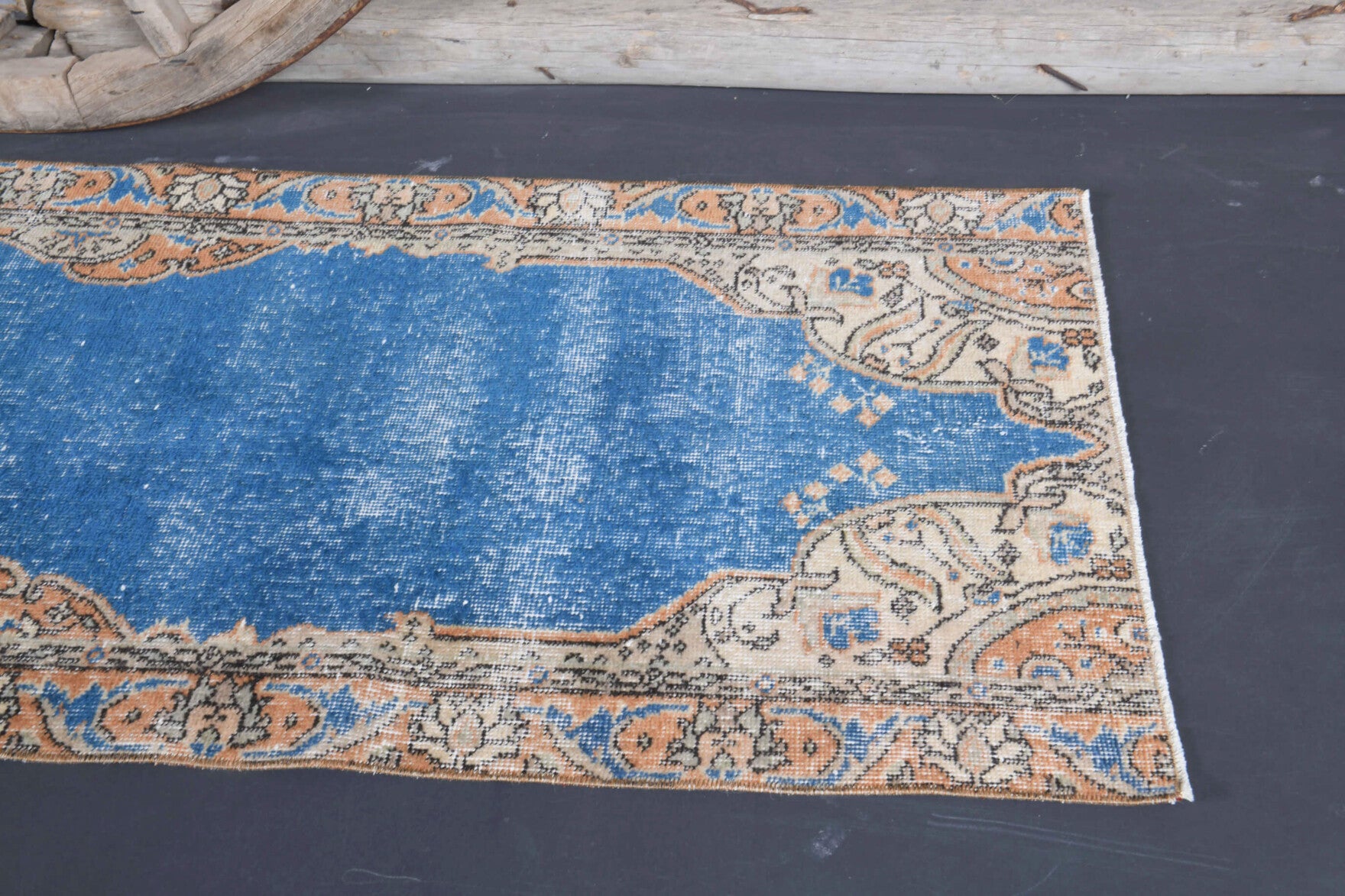 Halochoria runner: 1970s handmade Anatolian runner with medallion motifs and cotton backing