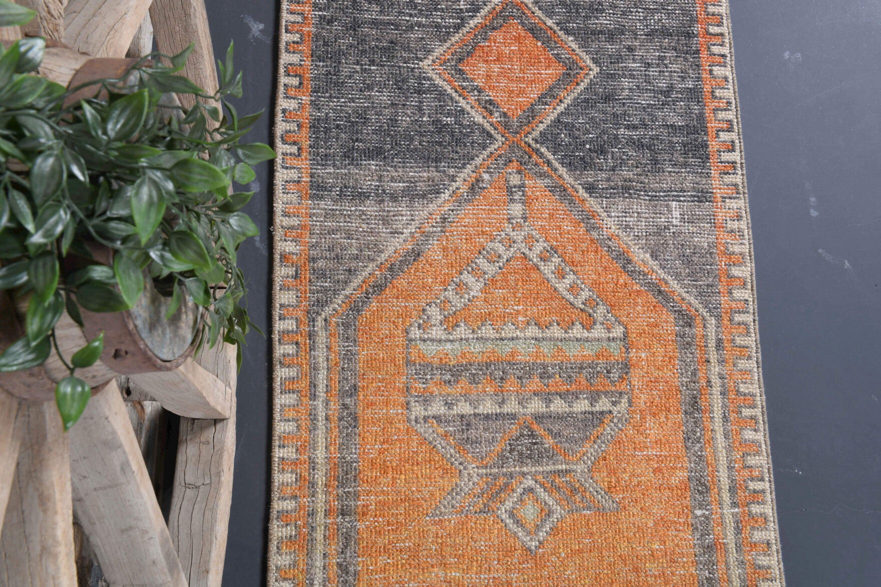 65x230 cm vintage Anatolian runner rug – Glaucophone, low pile, wool