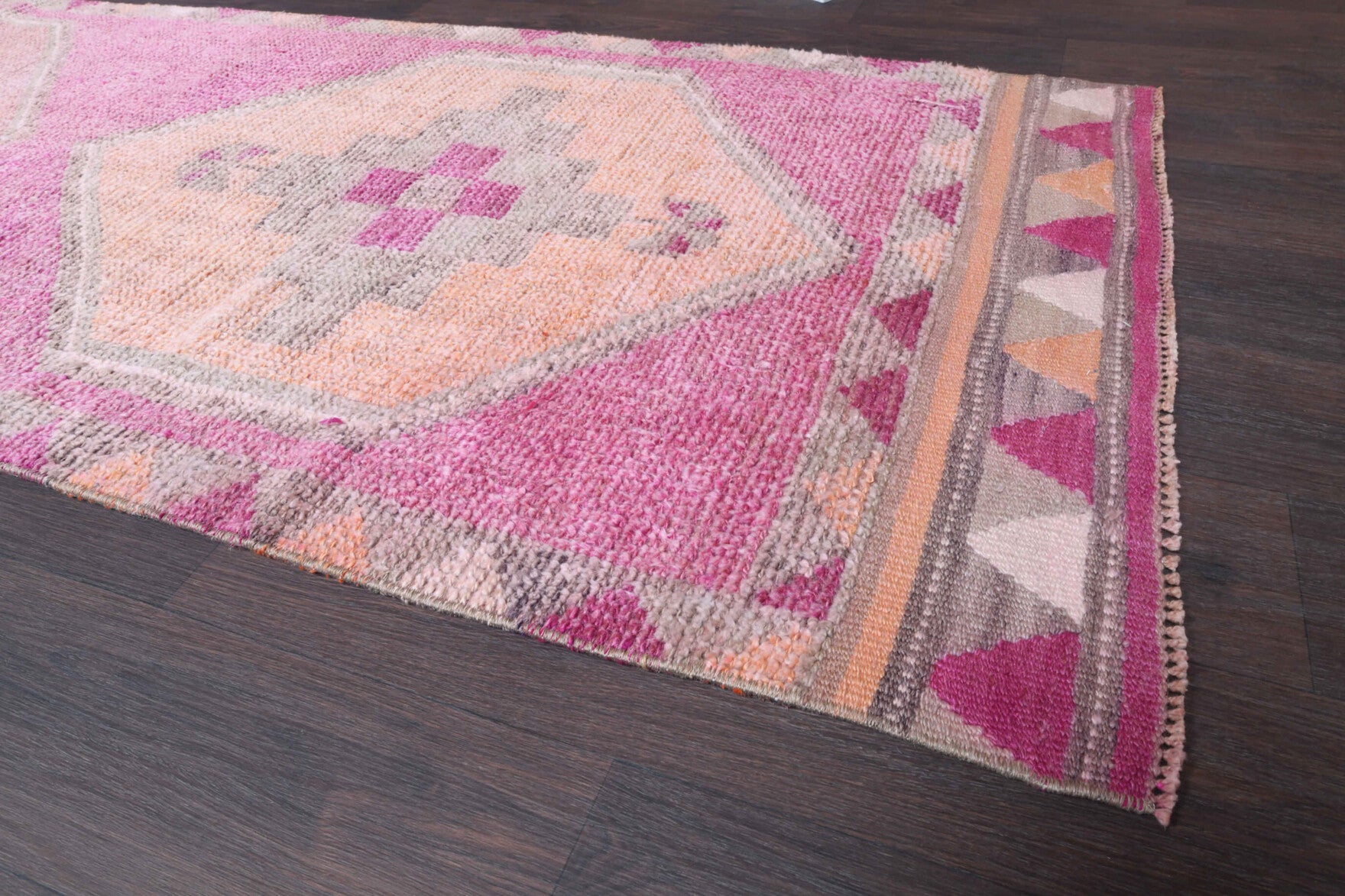 Fundatac runner: 1970s handmade Anatolian runner with oriental motifs and cotton backing
