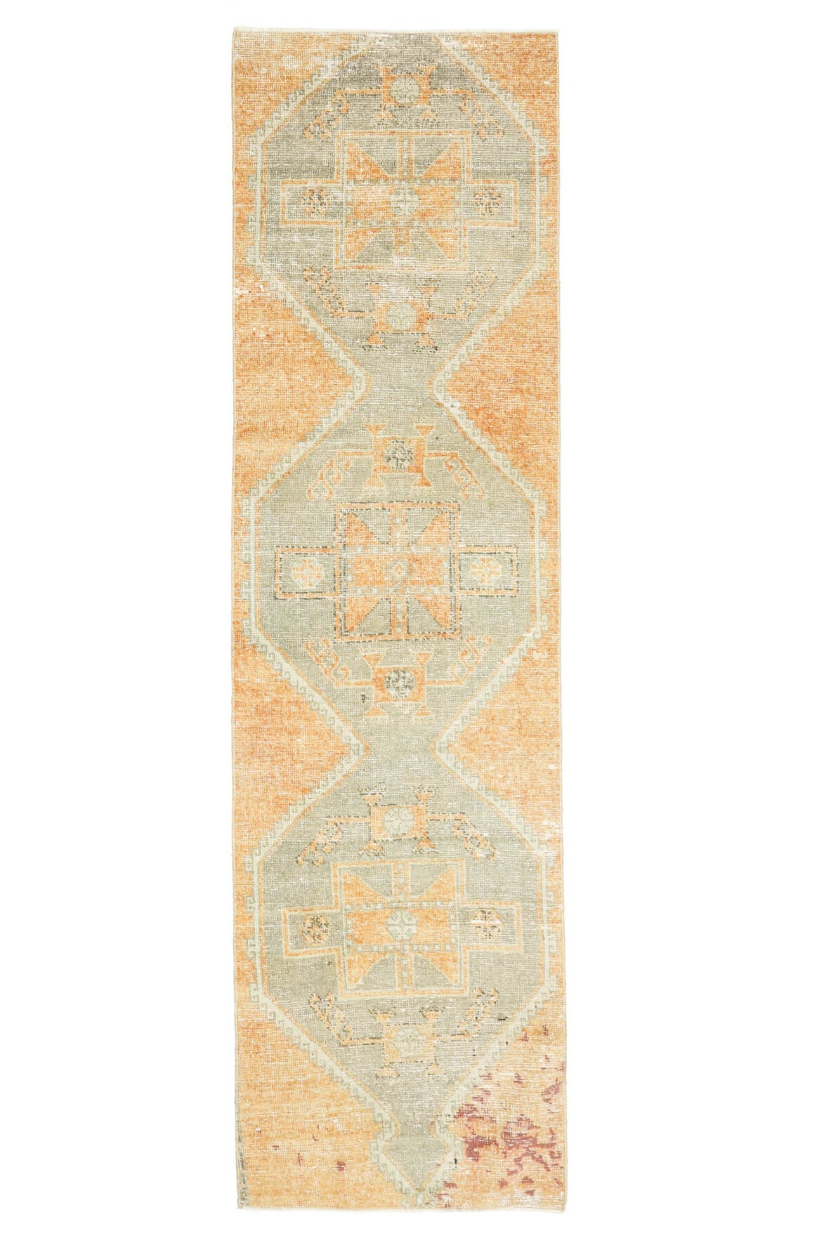 Muted Orange Colored Vintage Hallway Runner Rug