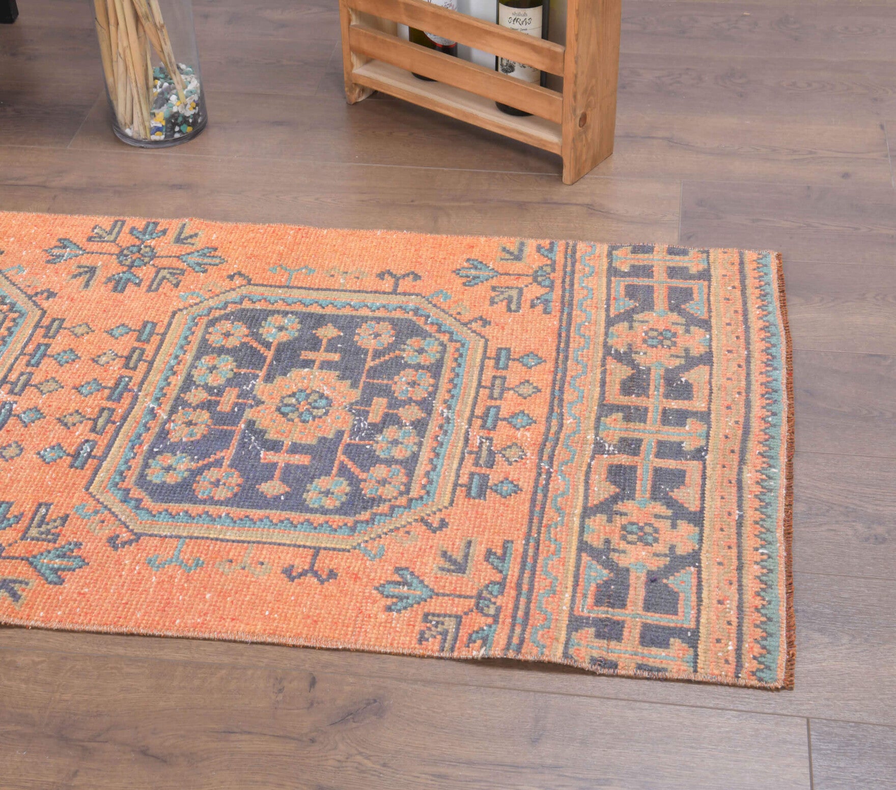 Authentic Anatolian vintage runner rug (1970s) with floral design – one-of-a-kind at Fame Rugs