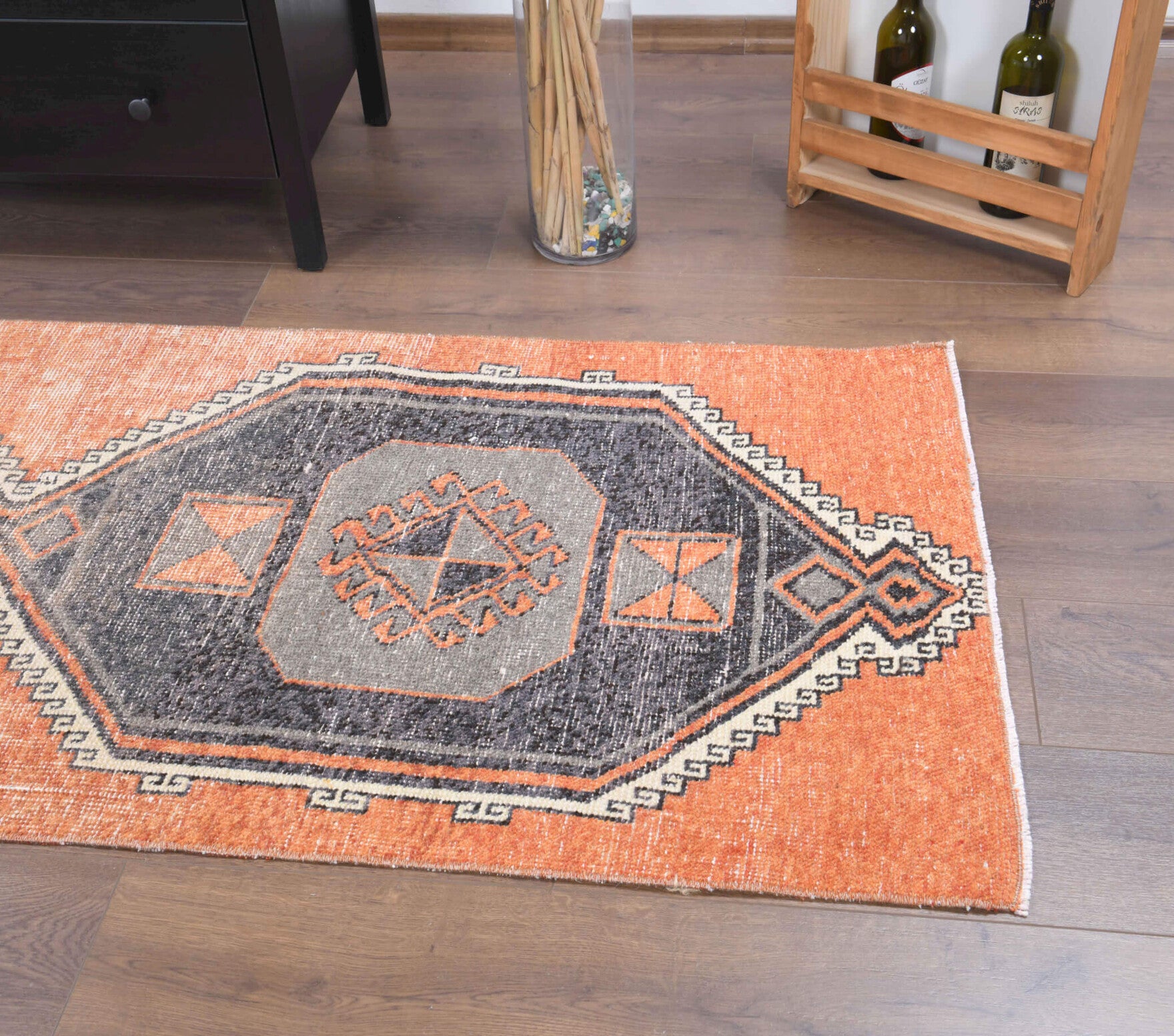 Handmade wool runner from Anatolia, Turkey – Orange Vintage Runner Rug 2'7" x 8'11"