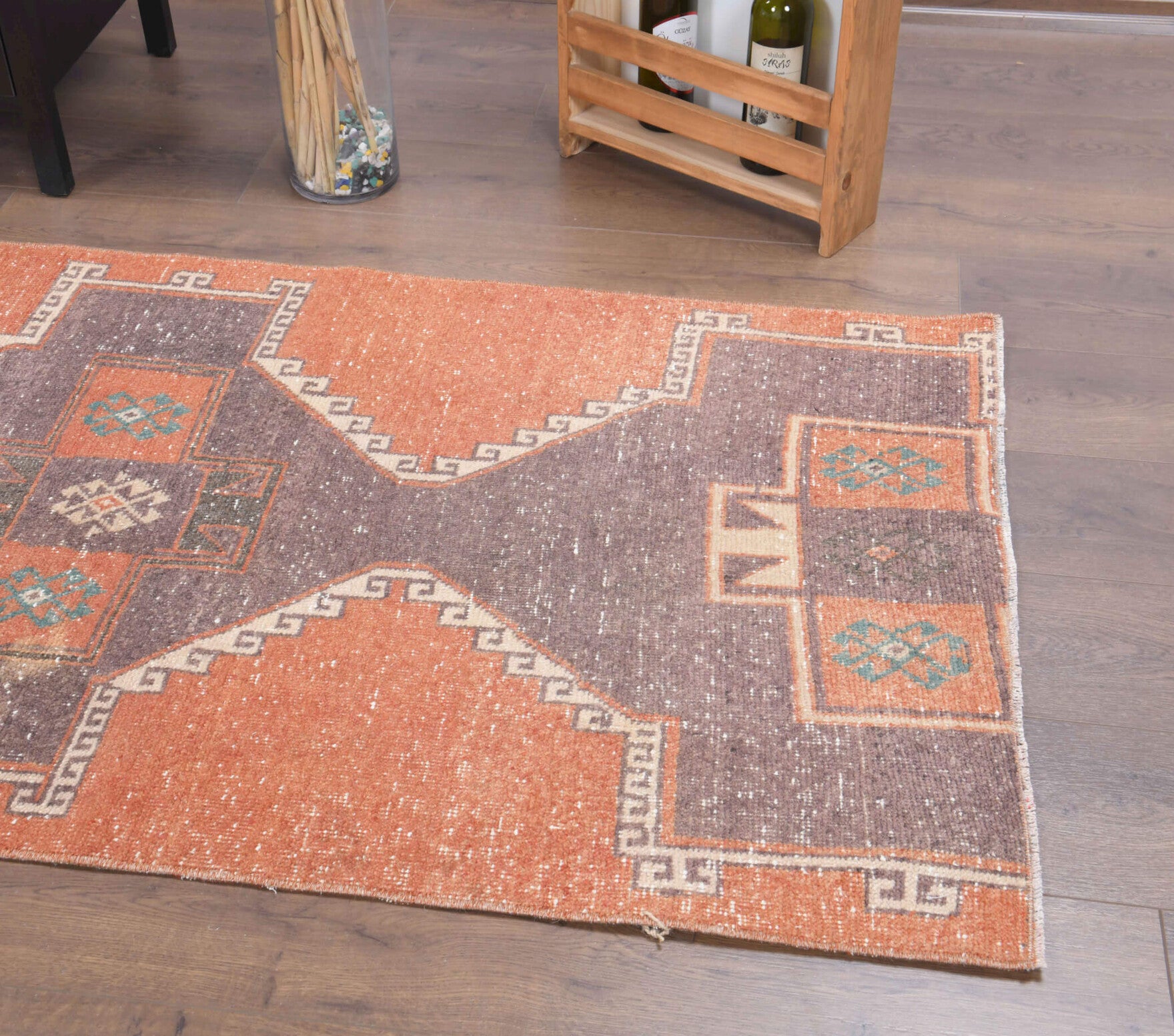 Handmade wool runner from Anatolia, Turkey – Orange Vintage Runner Rug 2'11" x 10'