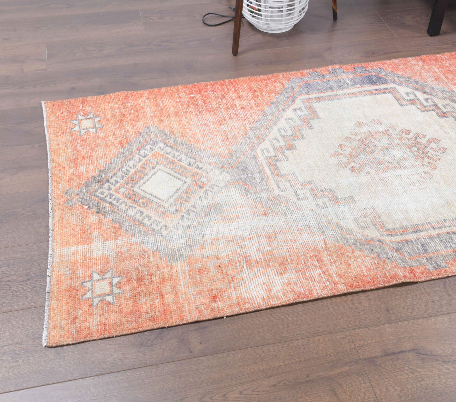 Authentic Anatolian distressed vintage runner rug (1960s) with geometric design – one-of-a-kind at Fame Rugs