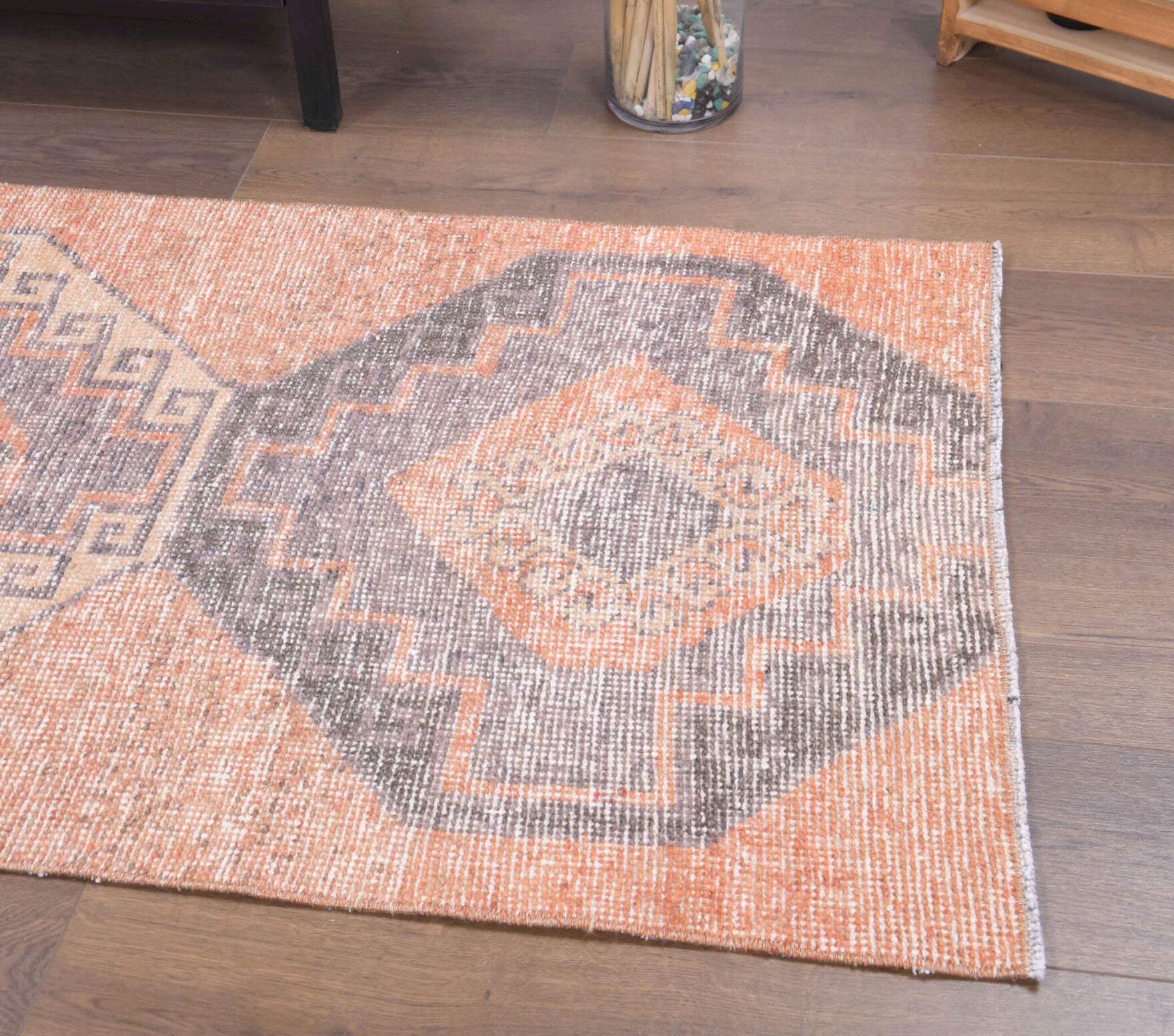 Handmade wool runner from Anatolia, Turkey – Vintage Orange Oushak Runner Rug 2'7" x 6'10"