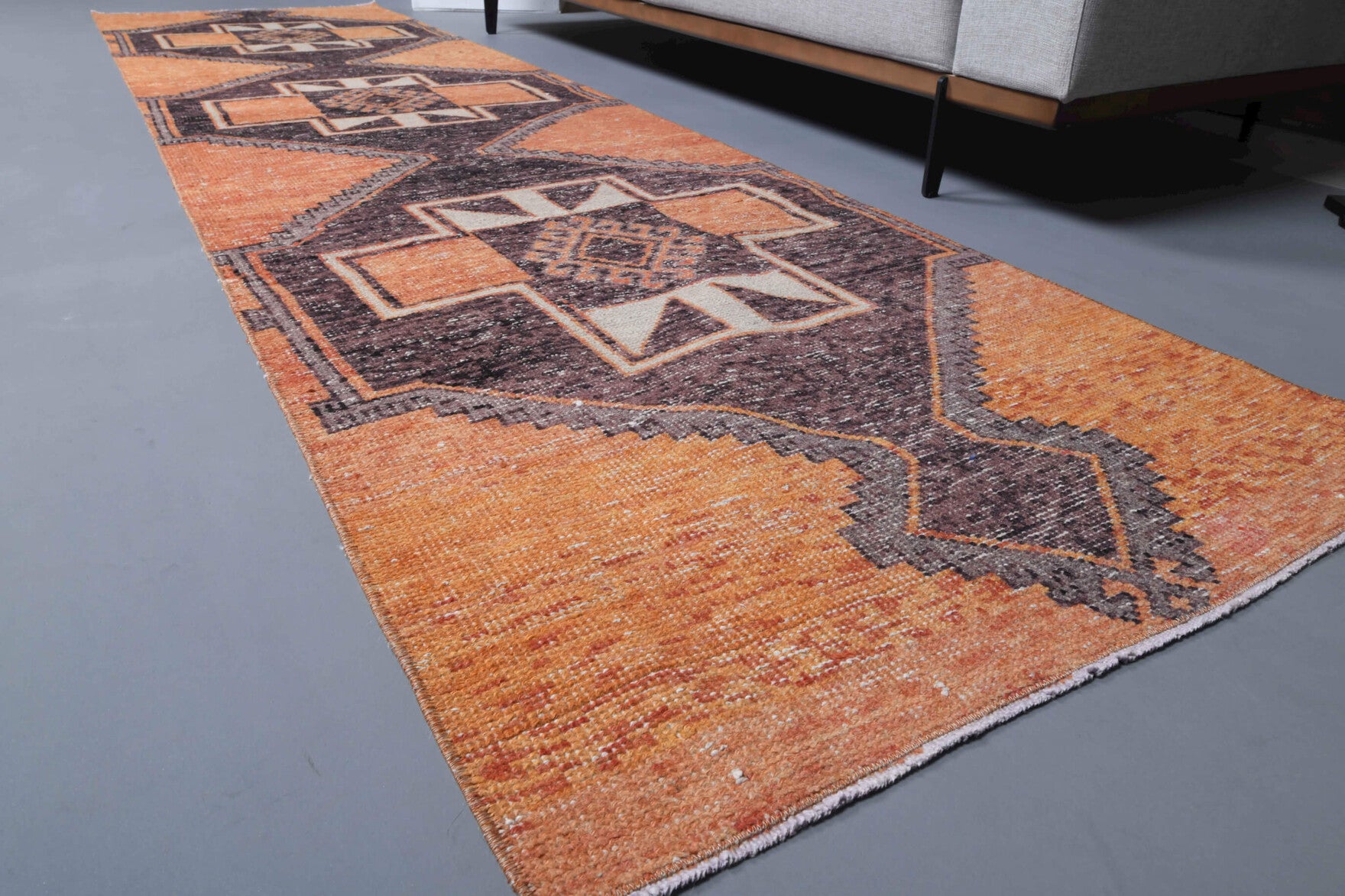 Authentic Anatolian vintage runner rug (1970s) with geometric design – one-of-a-kind at Fame Rugs