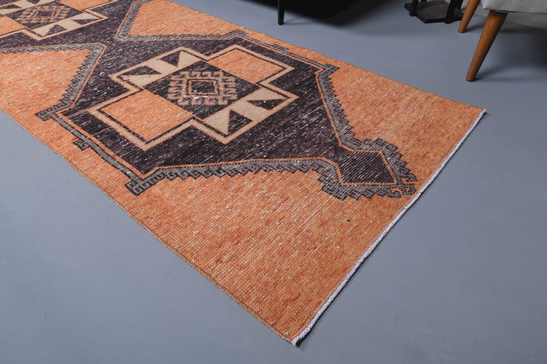96x348 cm vintage Anatolian runner rug – Eter, low pile, wool
