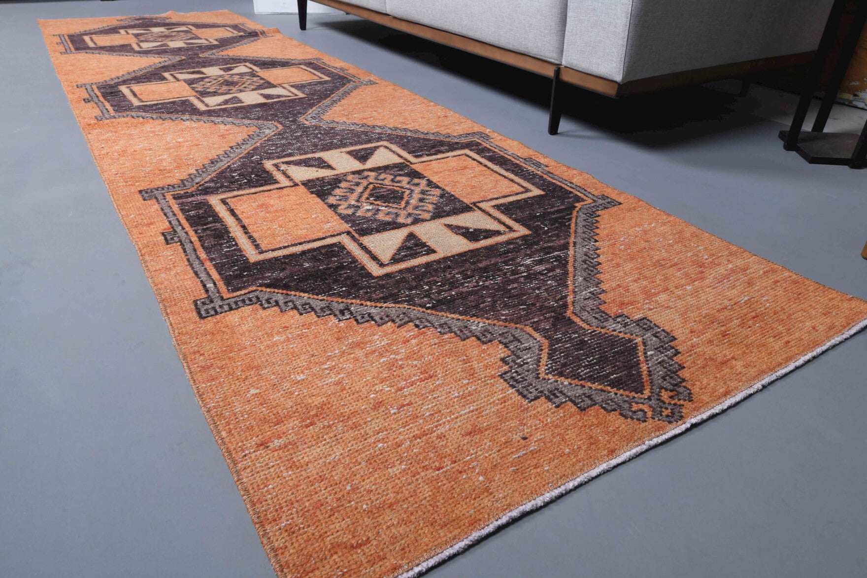 Authentic Anatolian vintage runner rug (1970s) with geometric design – one-of-a-kind at Fame Rugs