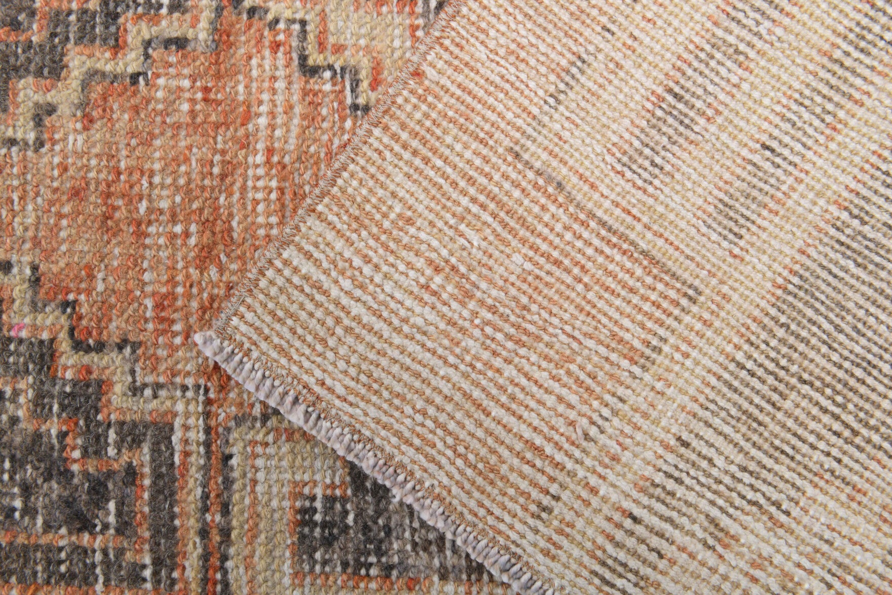 Eleuthelampe runner: 1970s handmade Anatolian runner with geometric motifs and cotton backing