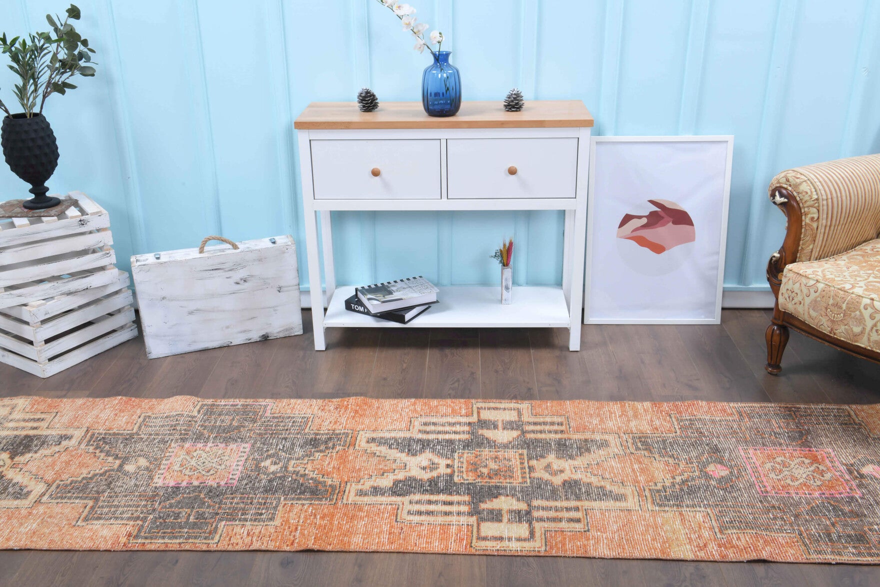 Authentic Anatolian vintage runner rug (1970s) with geometric design – one-of-a-kind at Fame Rugs