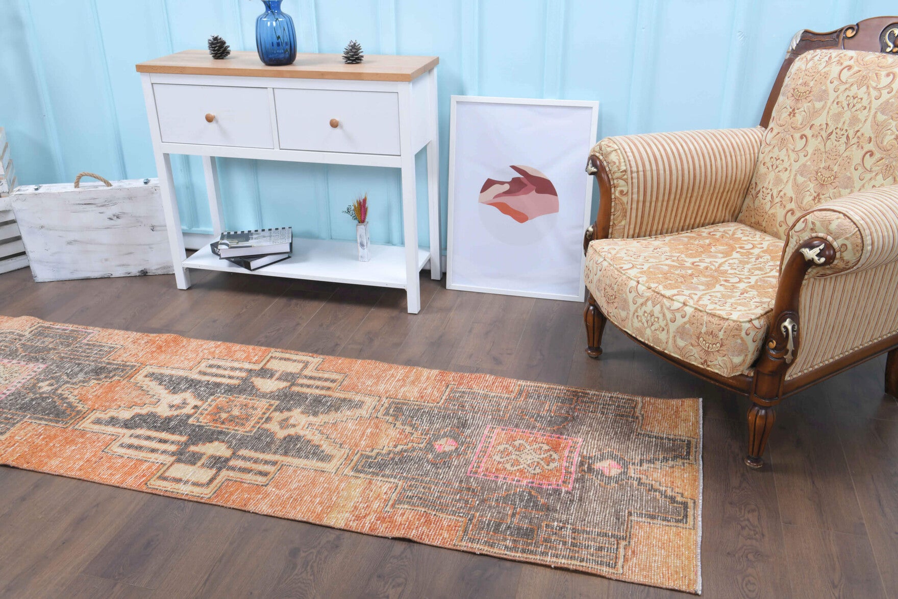 Handmade wool runner from Anatolia, Turkey – Vintage Runner Rug 2'6" x 11'