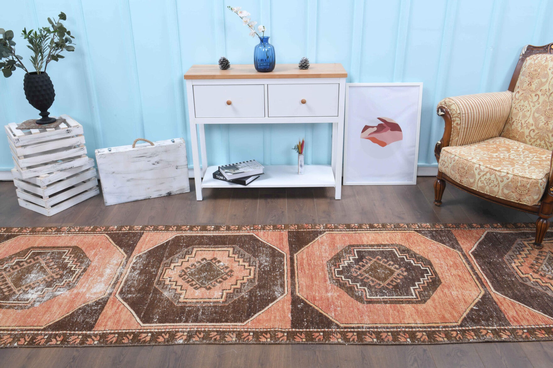 Authentic Anatolian vintage runner rug (1970s) with geometric design – one-of-a-kind at Fame Rugs