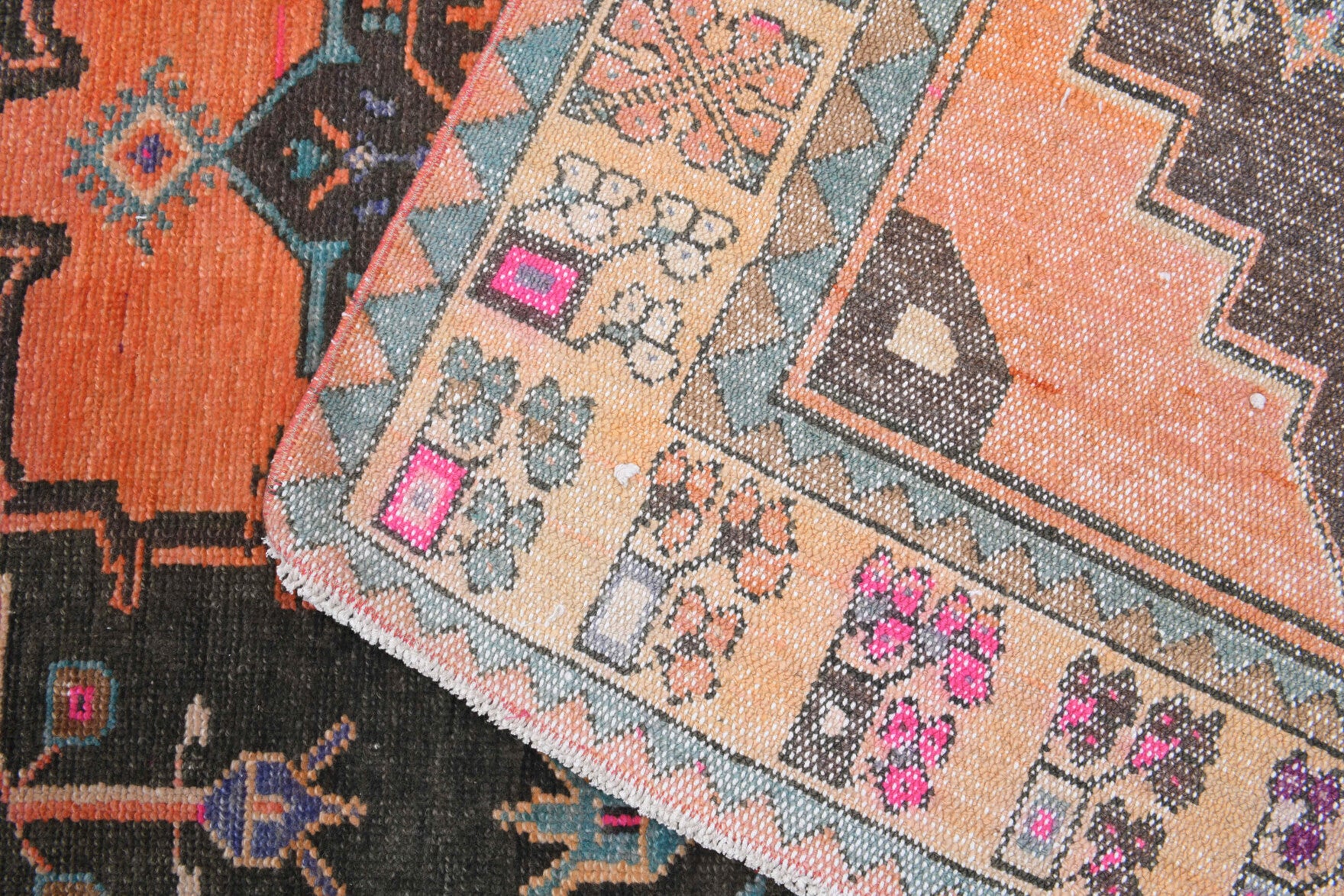 Eirenemira runner: 1960s handmade Anatolian runner with historic Turkish motifs and cotton backing