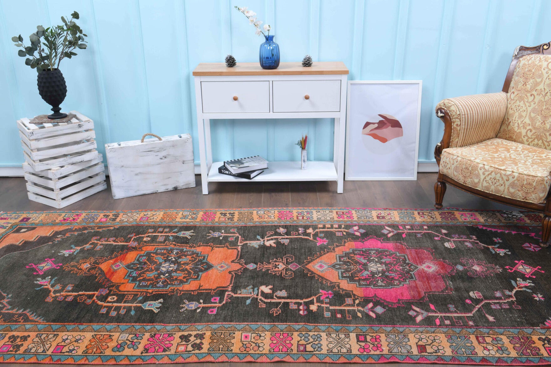 Authentic Anatolian vintage runner rug (1960s) with historic Turkish design – one-of-a-kind at Fame Rugs