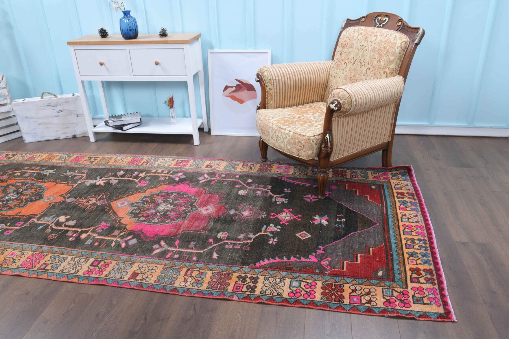 Handmade wool runner from Anatolia, Turkey – 5x13 Wide Anatolian Runner, Folk Art Unique Vintage Runner Rug Turkish Historic