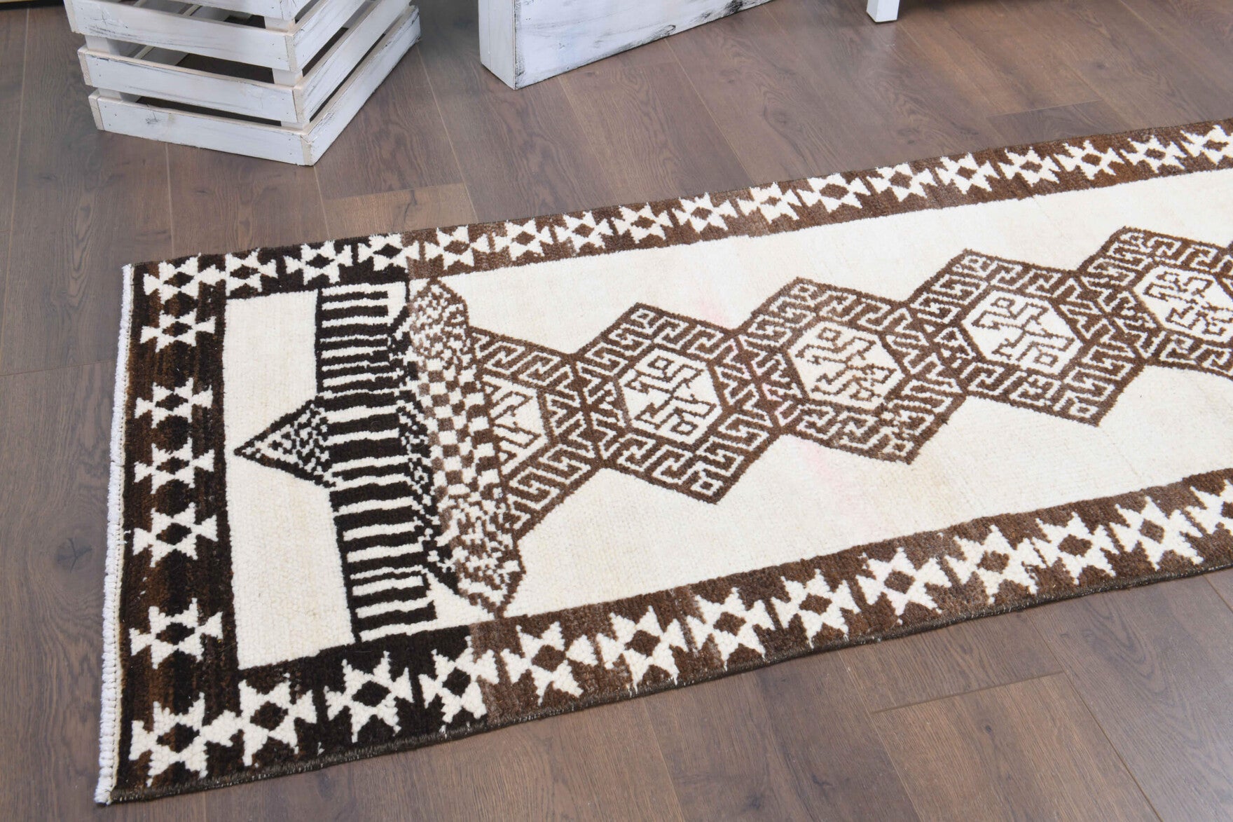 78x354 cm vintage Anatolian runner rug – Ecesu 3x12 ft, low pile, wool