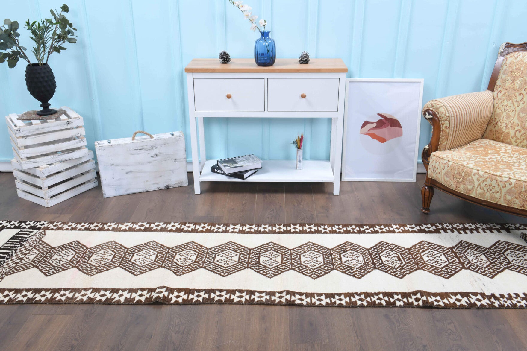 Authentic Anatolian vintage runner rug (1970s) with geometric design – one-of-a-kind at Fame Rugs