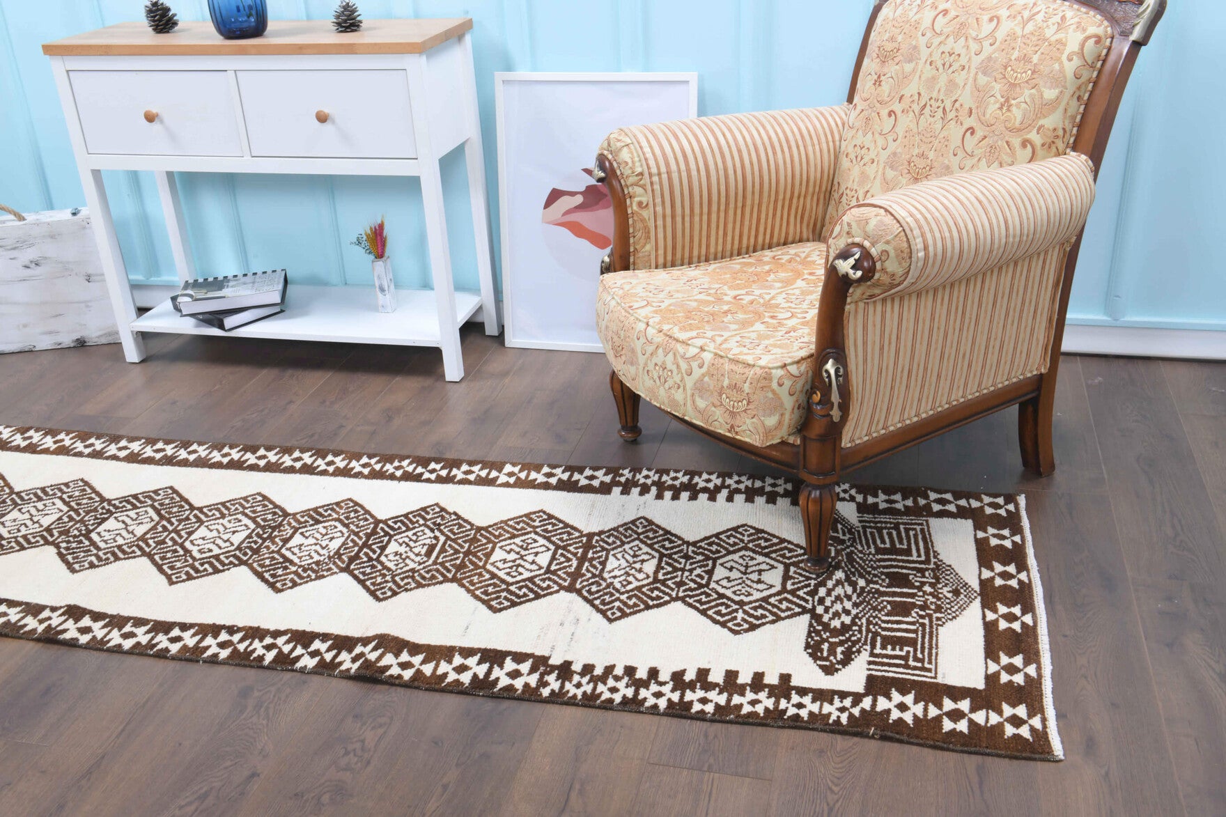 Handmade wool runner from Anatolia, Turkey – Boho Style Oushak Vintage Runner Rug 2'7" x 11'7"