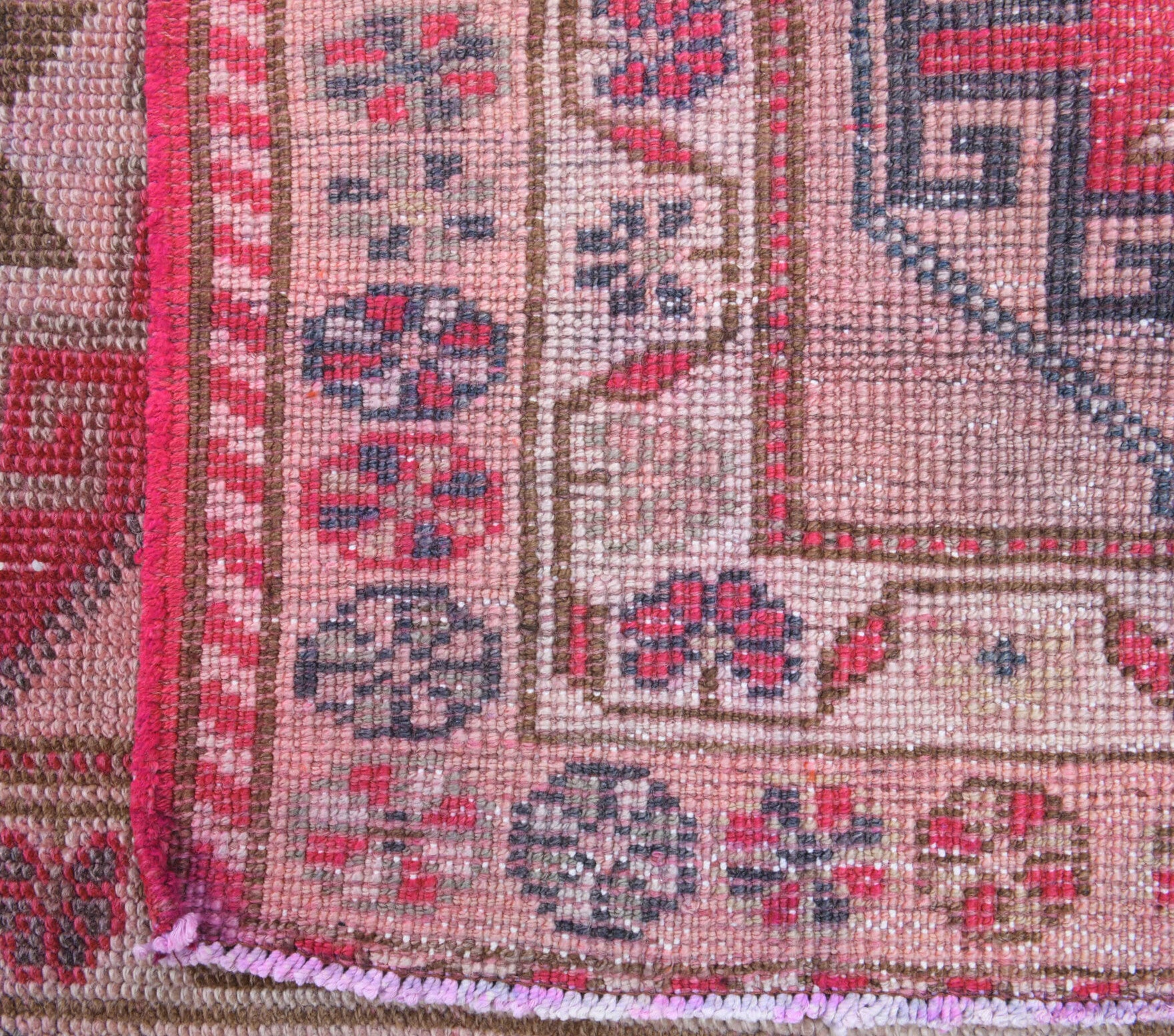 Ecefruz runner: 1960s handmade Anatolian runner with geometric motifs and cotton backing