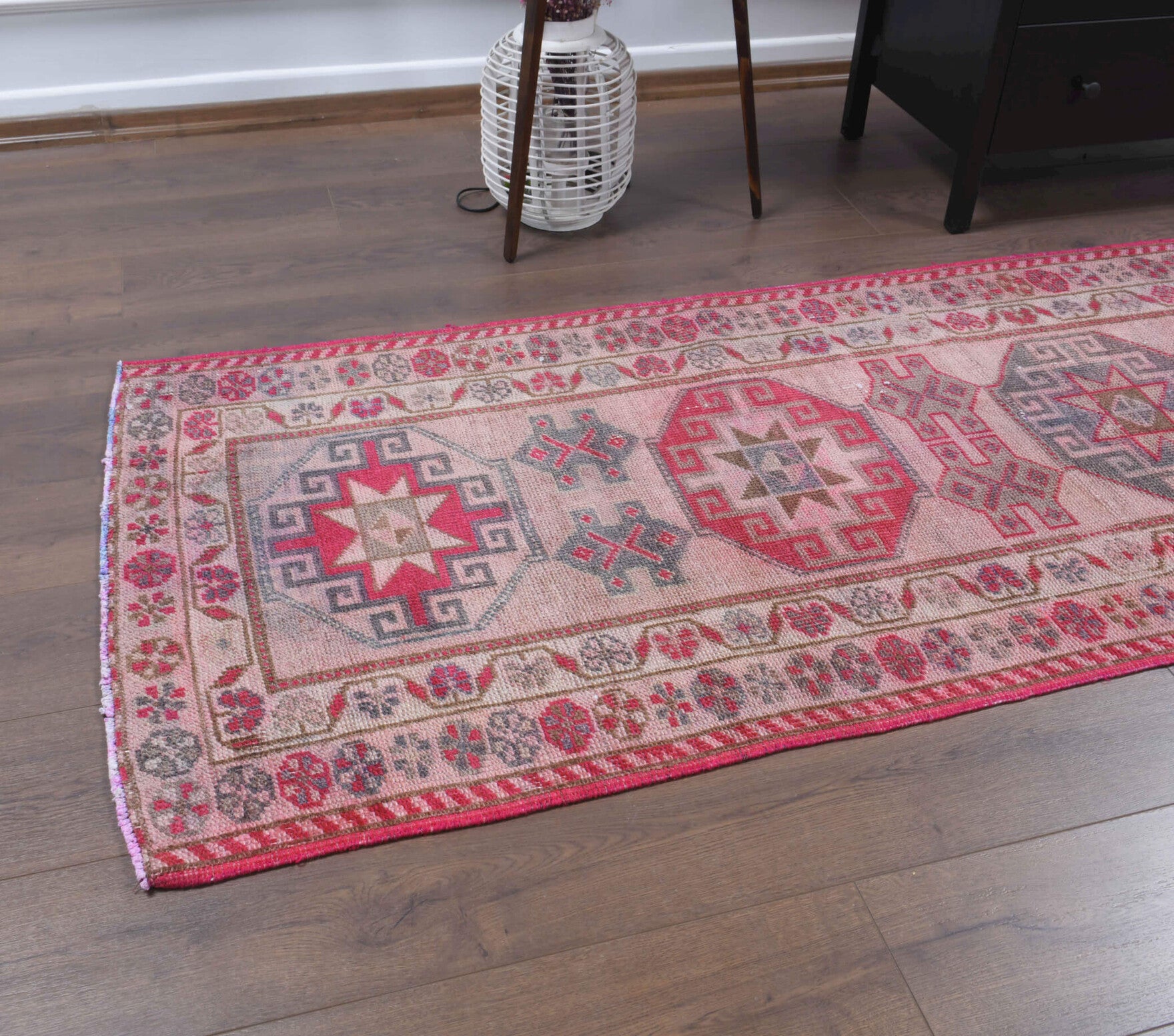 89x360 cm vintage Anatolian runner rug – Ecefruz, low pile, wool