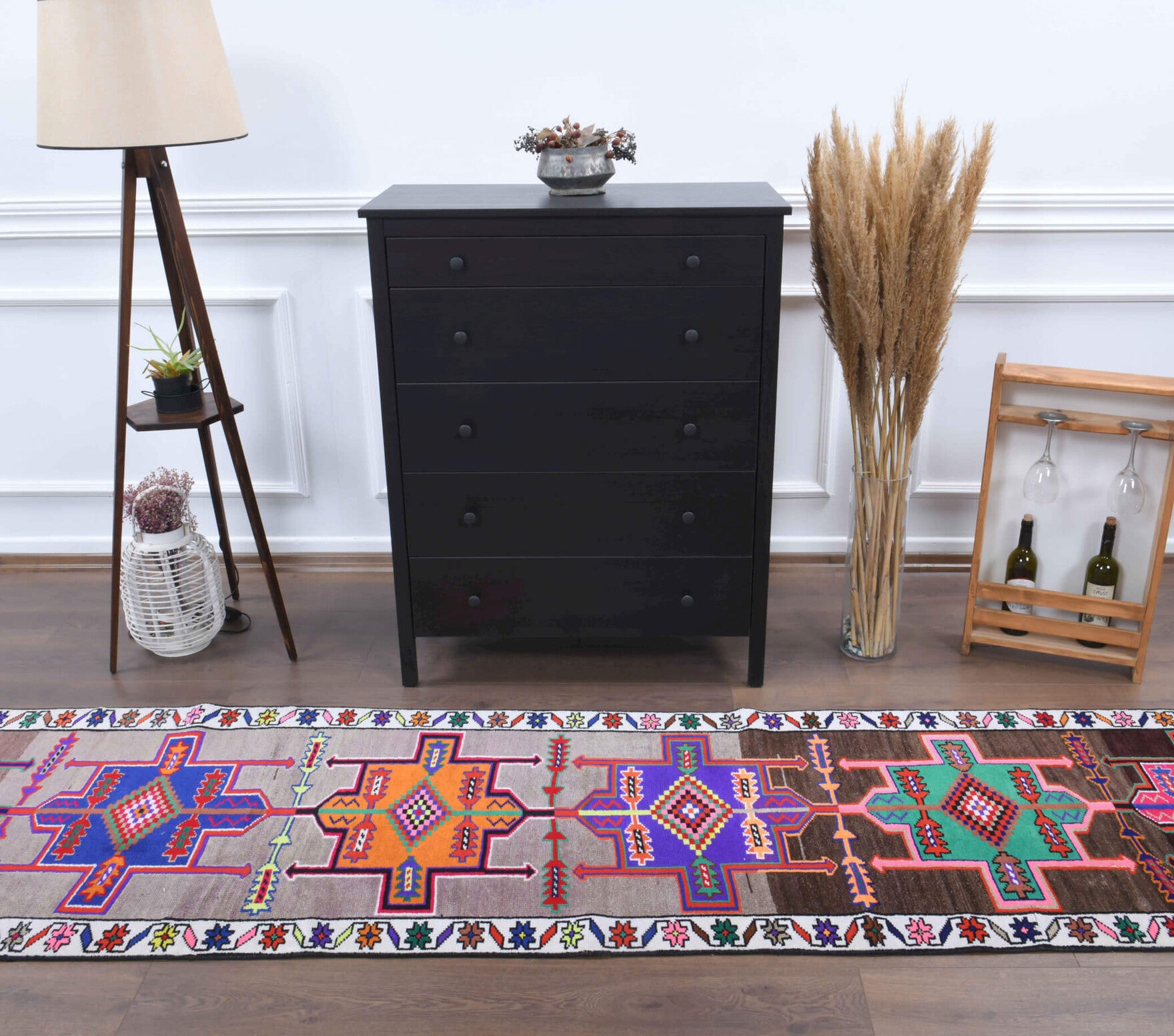 Authentic Anatolian vintage runner rug (1970s) with tribal design – one-of-a-kind at Fame Rugs