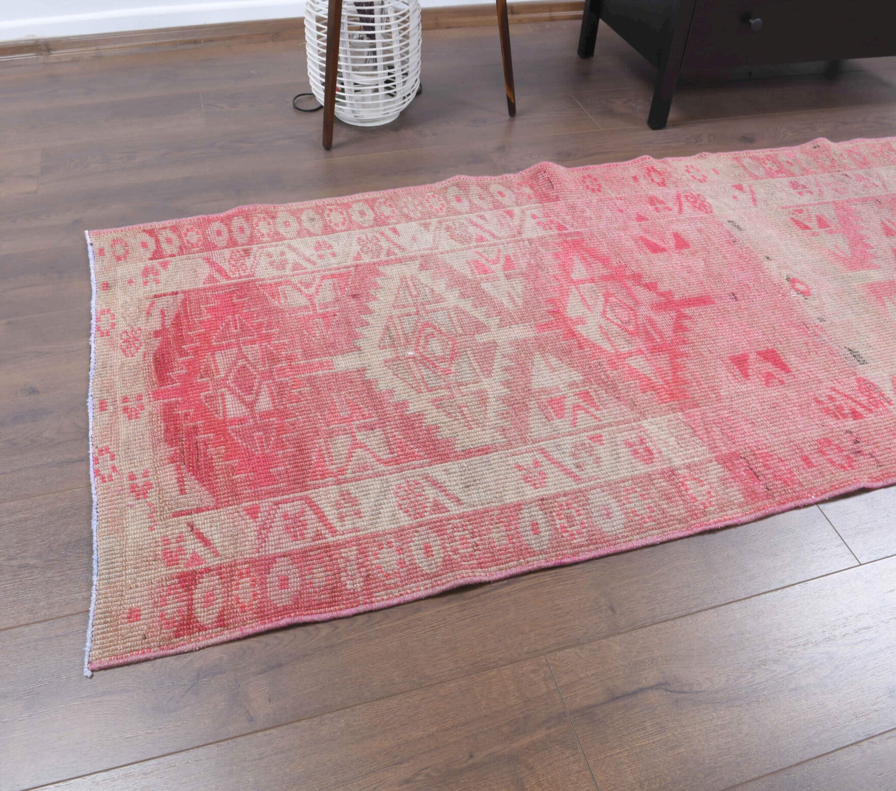 Dilsever runner: 1970s handmade Anatolian runner with ikat motifs and cotton backing