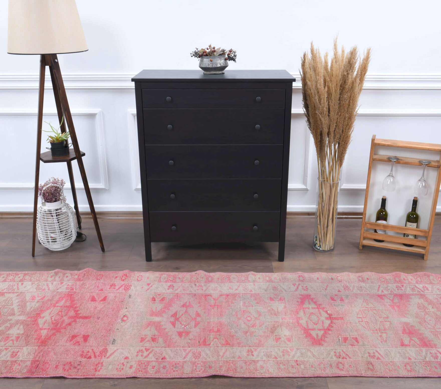88x334 cm vintage Anatolian runner rug – Dilsever, low pile, wool
