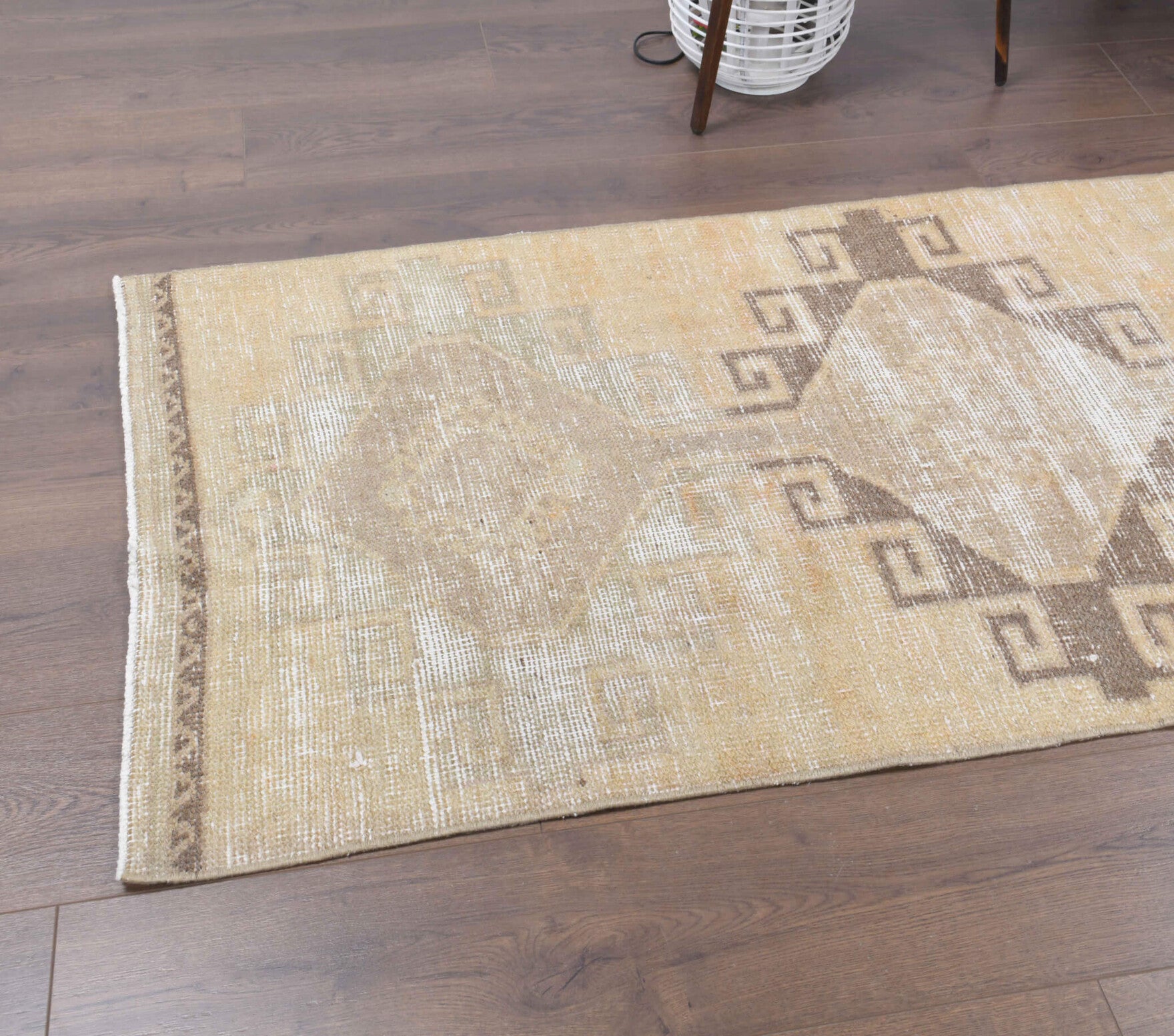 81x371 cm vintage Anatolian runner rug – Dilasub, low pile, wool