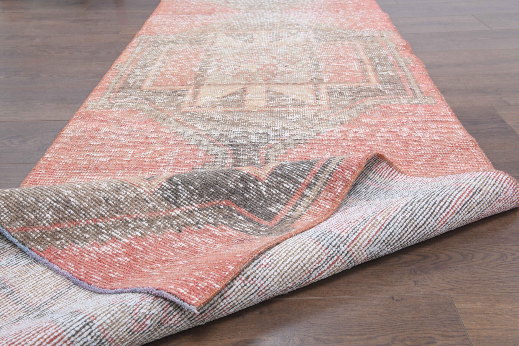 85x334 cm vintage Anatolian runner rug – Damlabike, low pile, wool